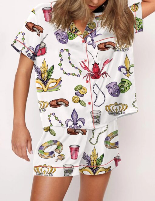 Mardi Gras Beads King Cake Crawfish Satin Pajama Set - Image 2
