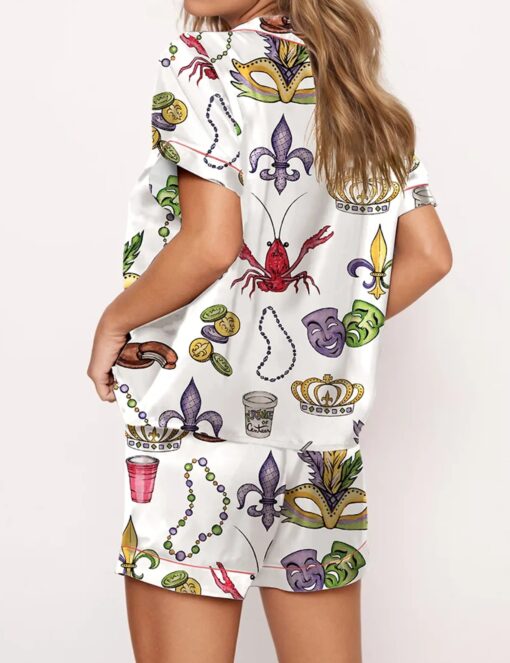 Mardi Gras Beads King Cake Crawfish Satin Pajama Set - Image 3