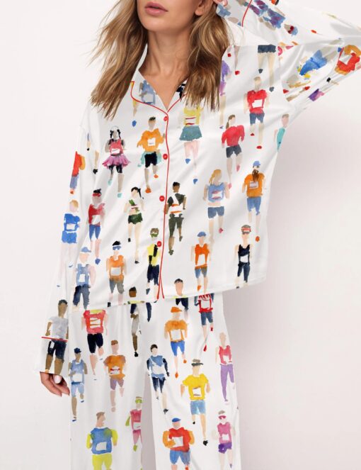 Marathon Runner Watercolor Silky Satin Pajama Set For Women - Image 5