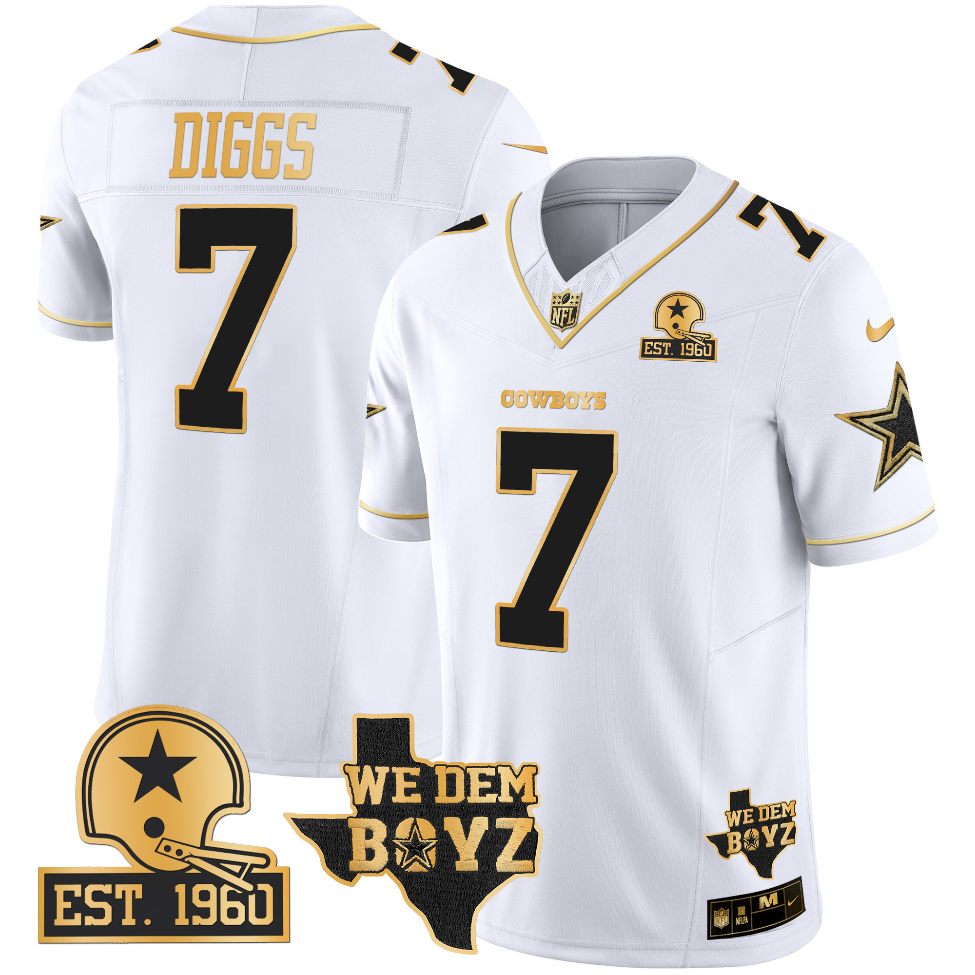 Men's Dallas Cowboys Est. 1960 & We Dem Boyz Patch Gold Vapor Limited Jersey V2 - All Stitched - Image 25