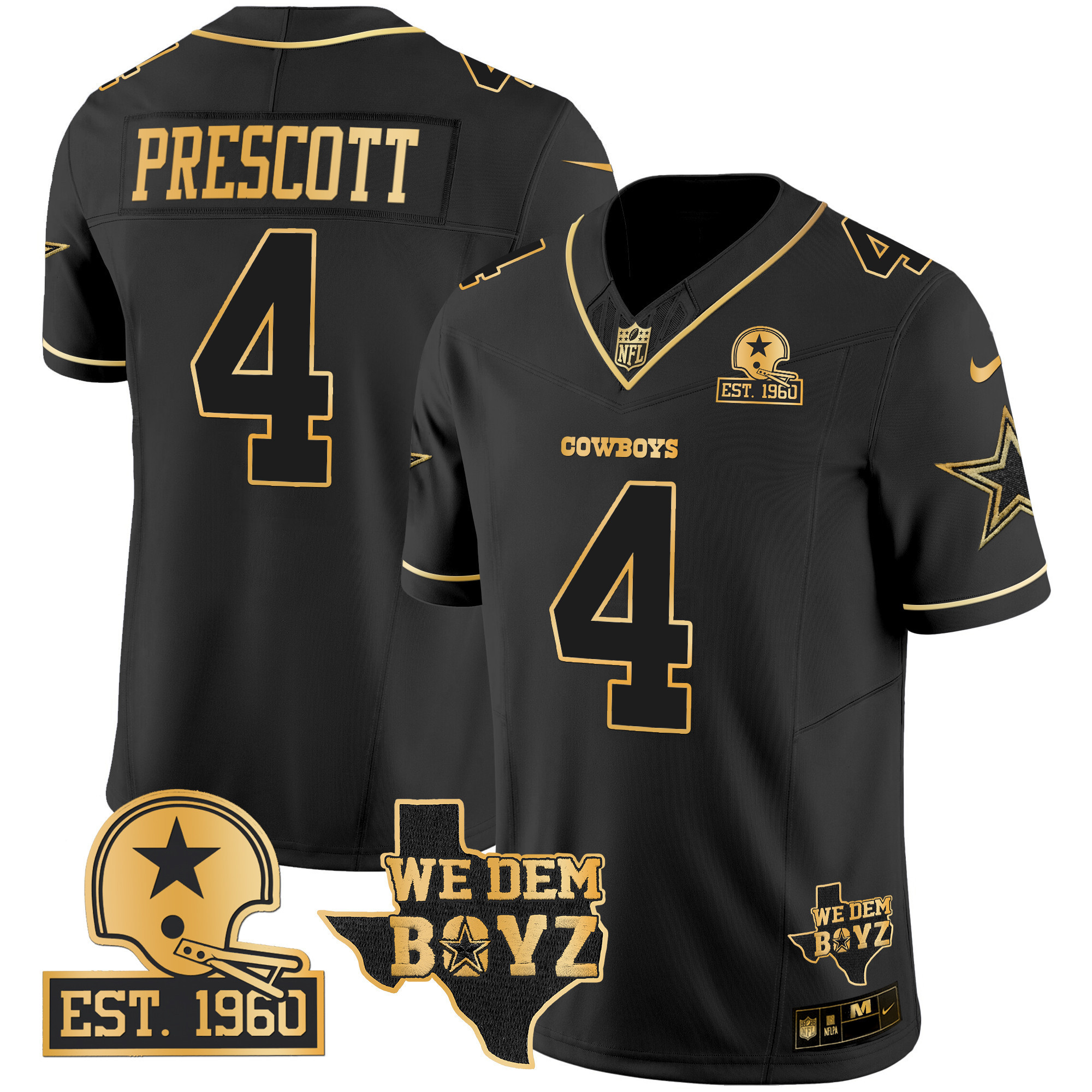 Men's Dallas Cowboys Est. 1960 & We Dem Boyz Patch Gold Vapor Limited Jersey V2 - All Stitched - Image 16