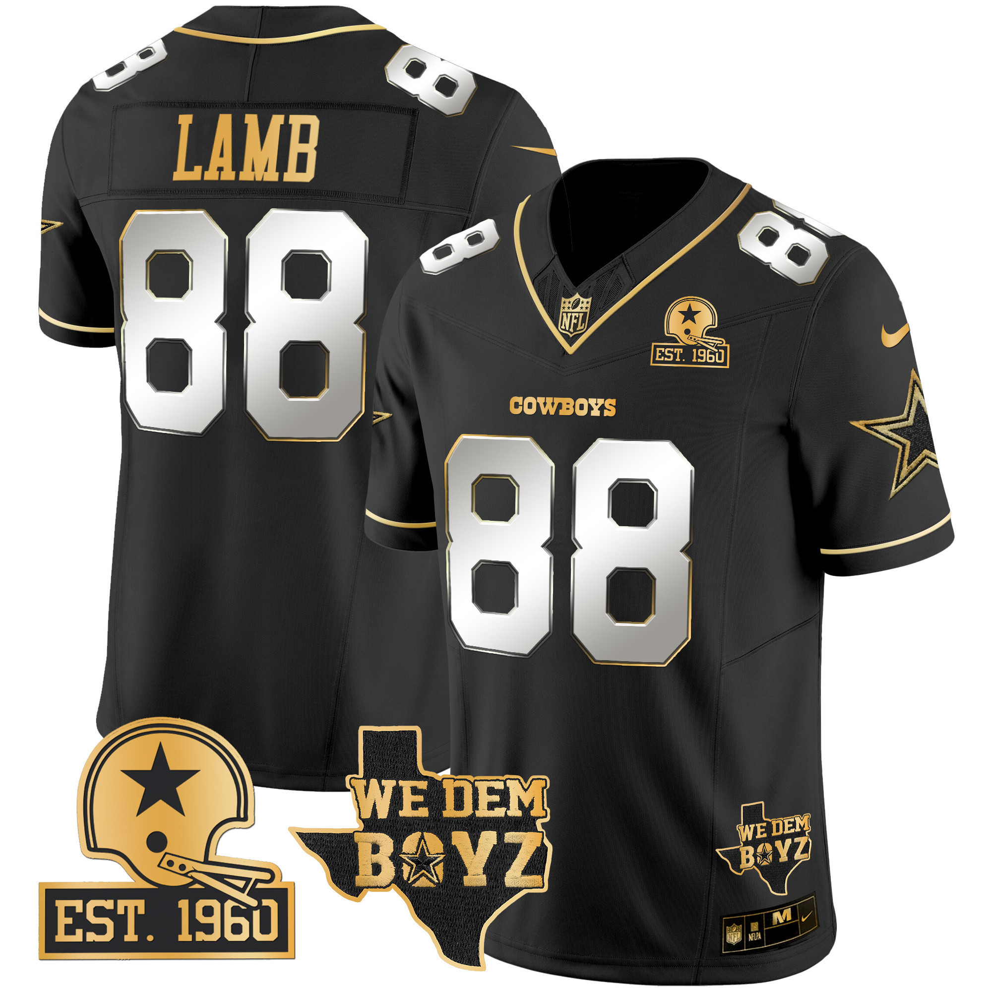 Men's Dallas Cowboys Est. 1960 & We Dem Boyz Patch Gold Vapor Limited Jersey V2 - All Stitched - Image 10