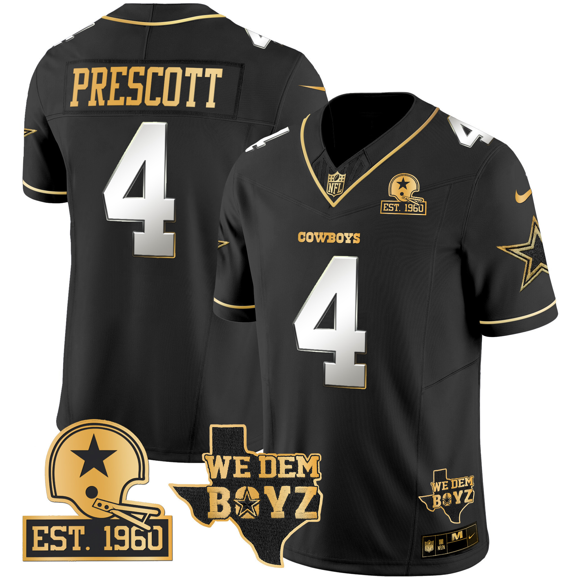 Men's Dallas Cowboys Est. 1960 & We Dem Boyz Patch Gold Vapor Limited Jersey V2 - All Stitched - Image 9