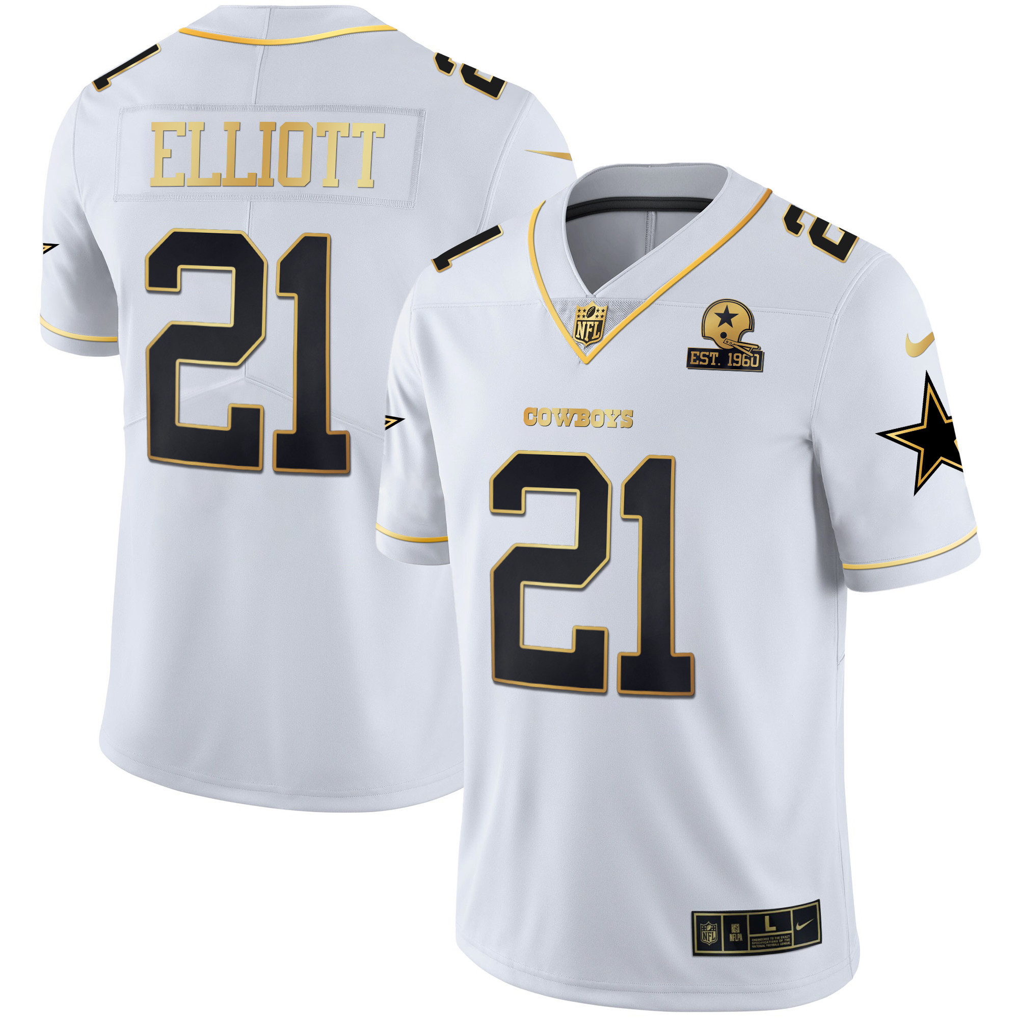 Men's Dallas Cowboys Gold & Split Vapor Est 1960 Patch Jersey - All Stitched - Image 20