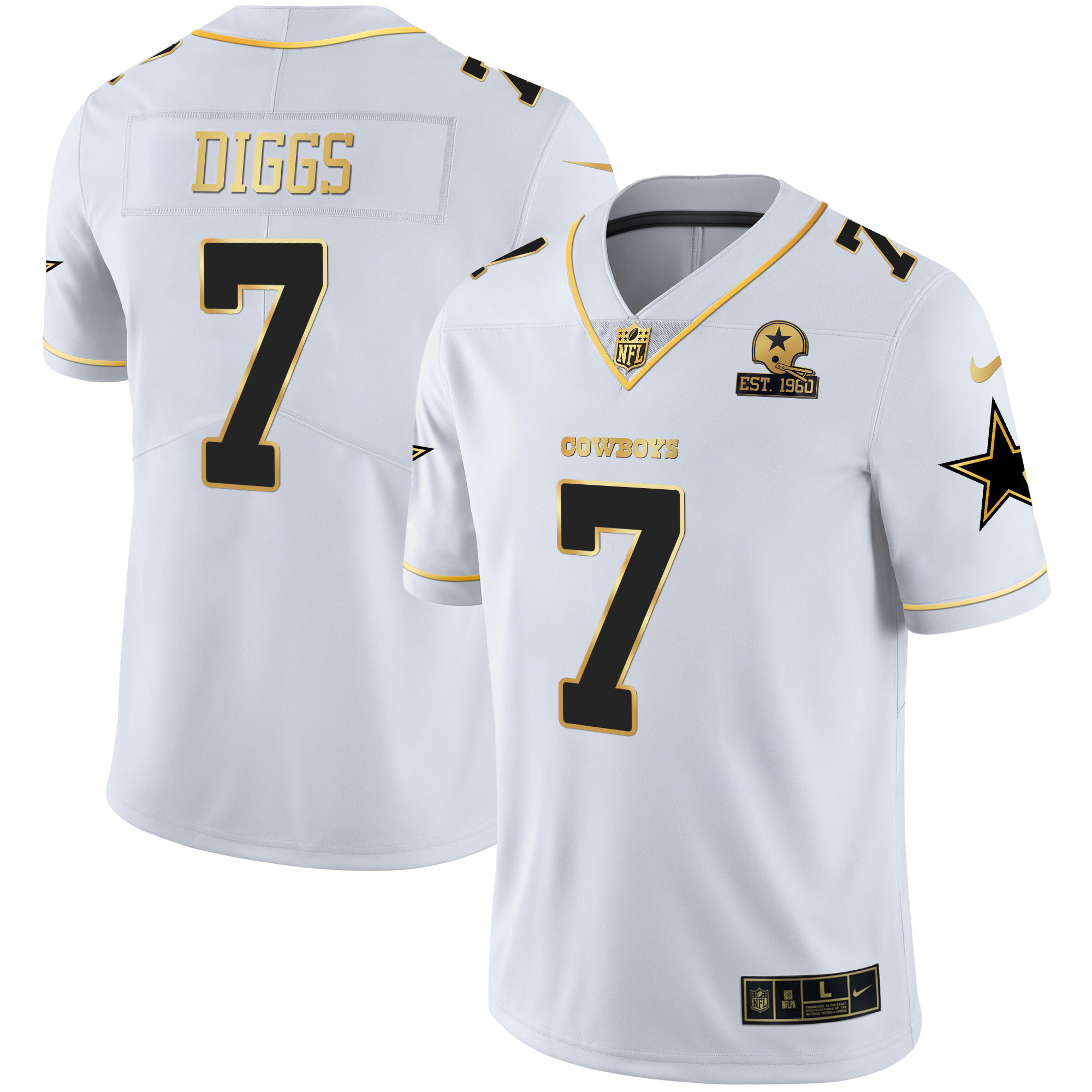 Men's Dallas Cowboys Gold & Split Vapor Est 1960 Patch Jersey - All Stitched - Image 21