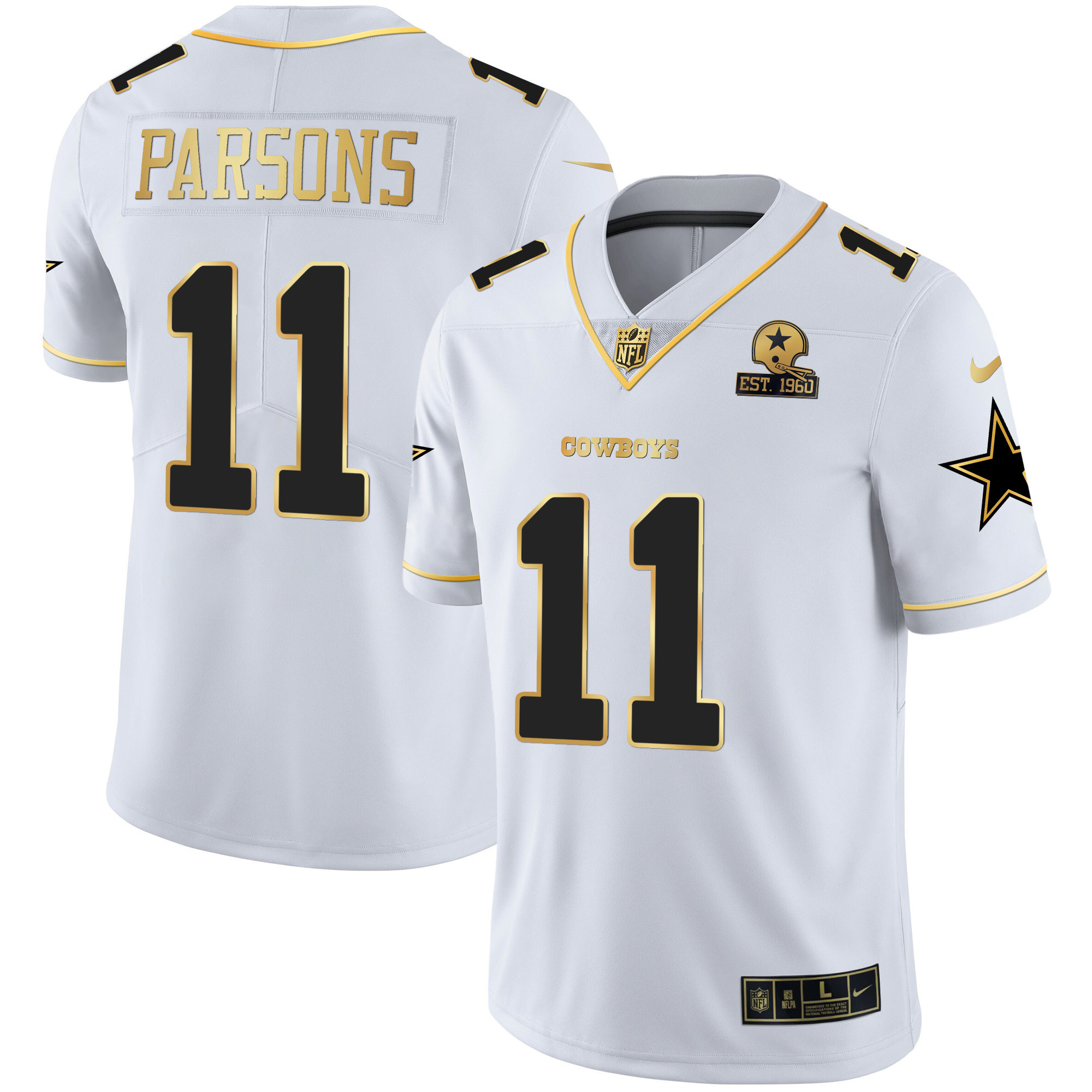 Men's Dallas Cowboys Gold & Split Vapor Est 1960 Patch Jersey - All Stitched - Image 15