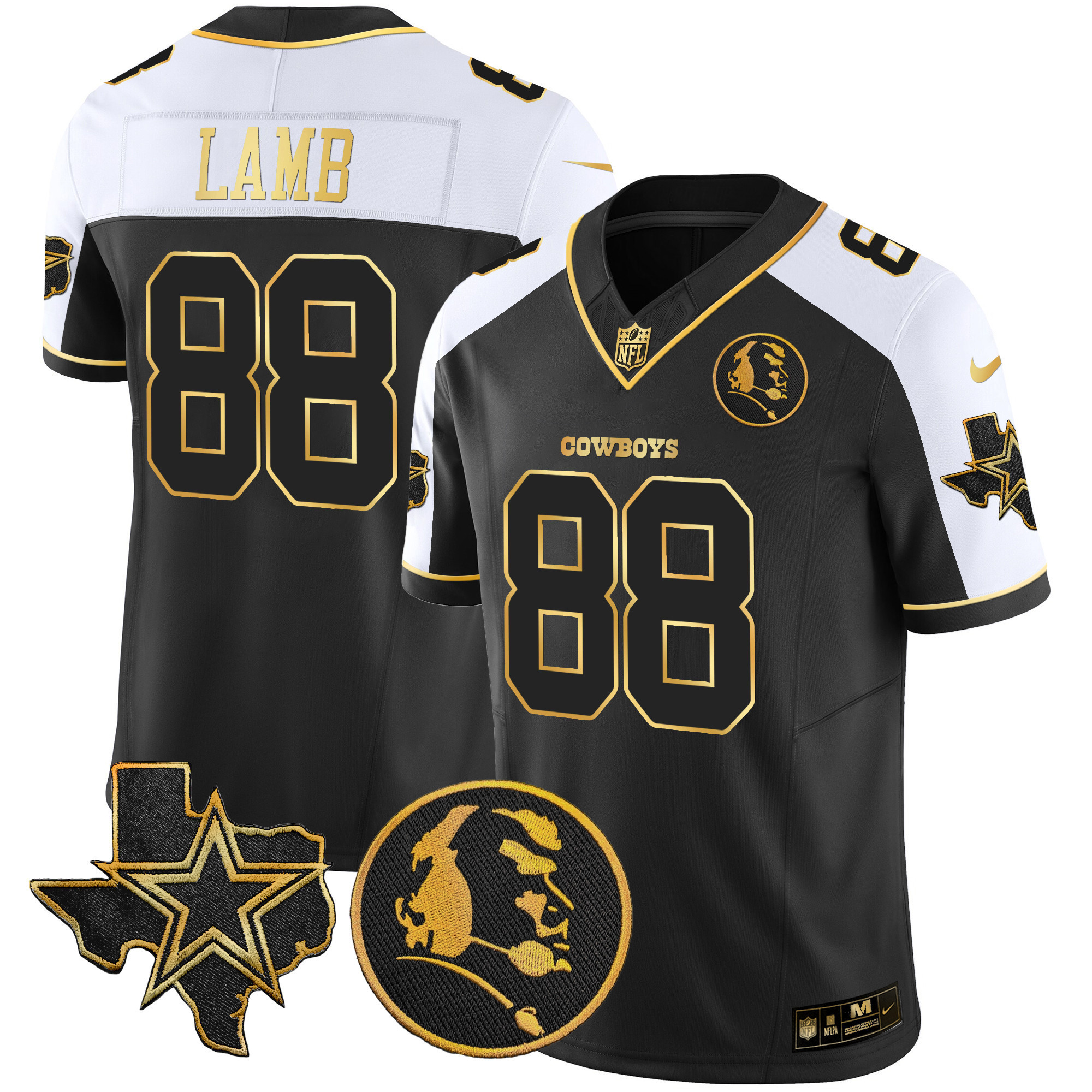 Men's Dallas Cowboys Texas & John Madden Patch Gold Vapor Jersey - All Stitched - Image 3
