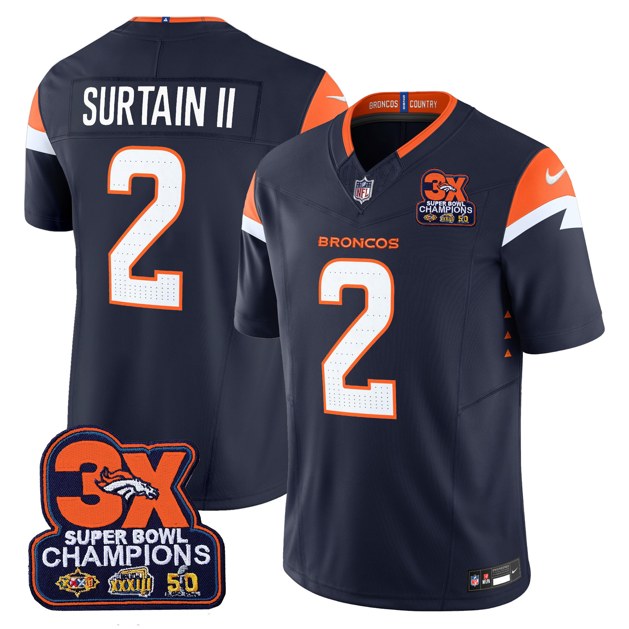 Men's Denver Broncos 3-Time Champions Patch Vapor Limited Jersey - All Stitched - Image 16
