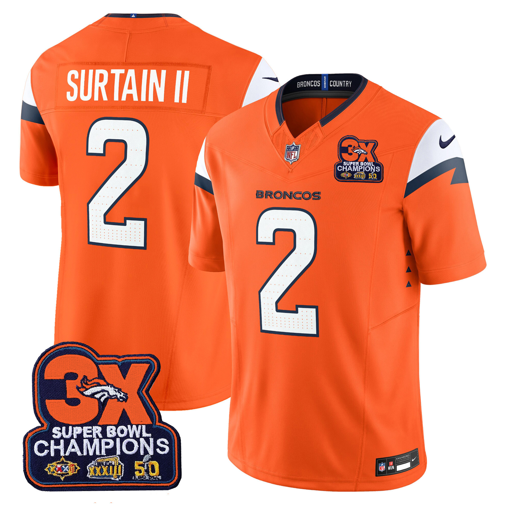 Men's Denver Broncos 3-Time Champions Patch Vapor Limited Jersey - All Stitched - Image 2