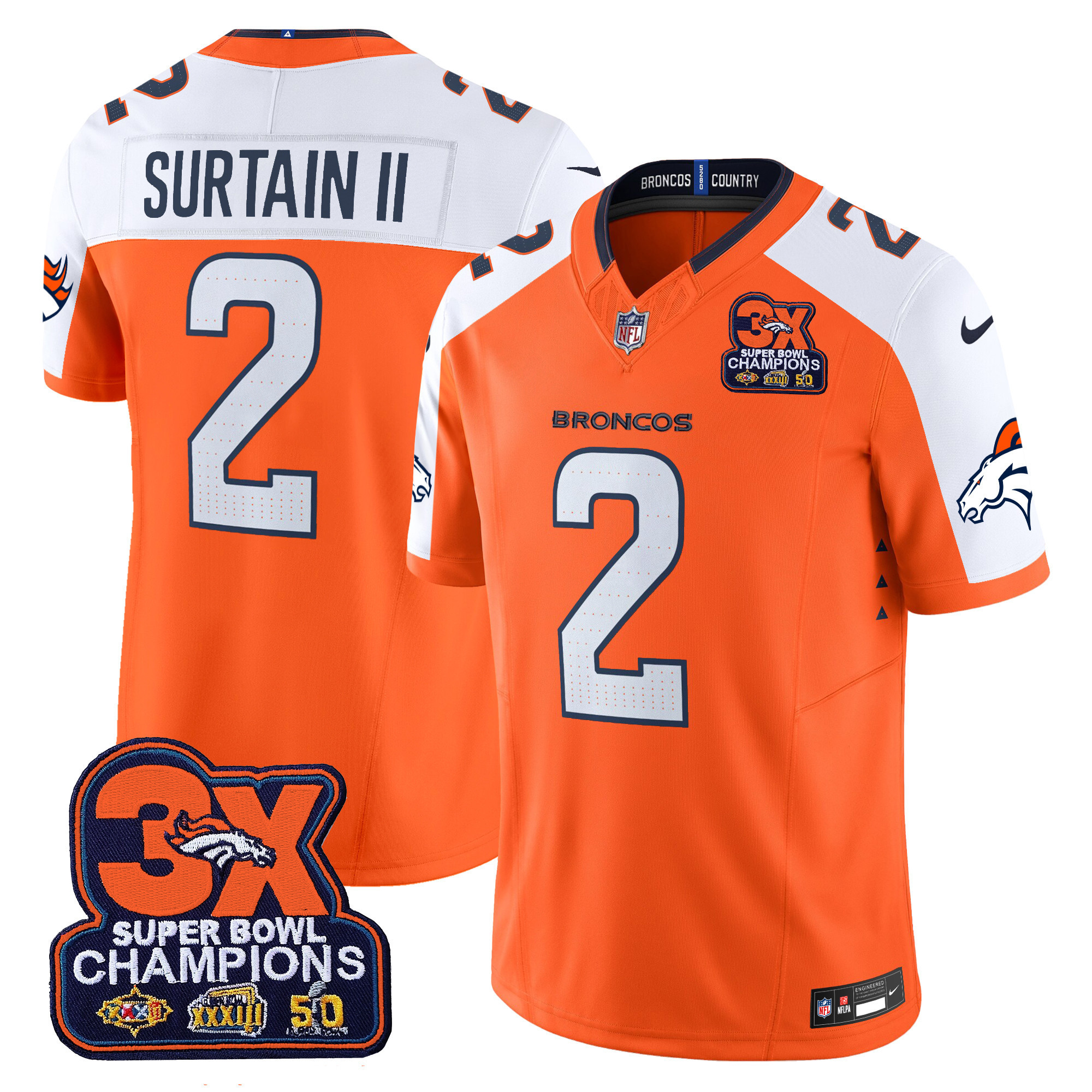 Men's Denver Broncos 3-Time Champions Patch Vapor Limited Jersey - All Stitched - Image 23