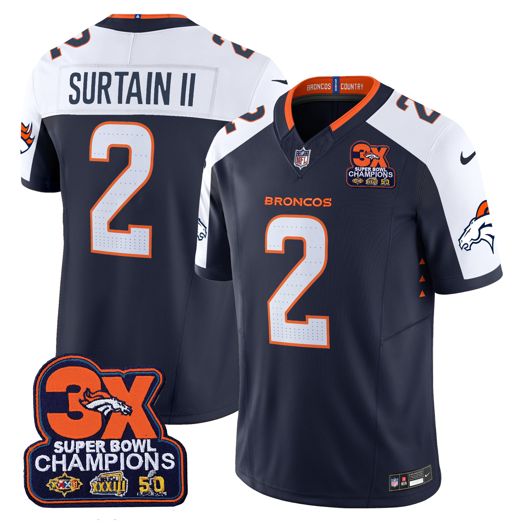 Men's Denver Broncos 3-Time Champions Patch Vapor Limited Jersey - All Stitched - Image 30
