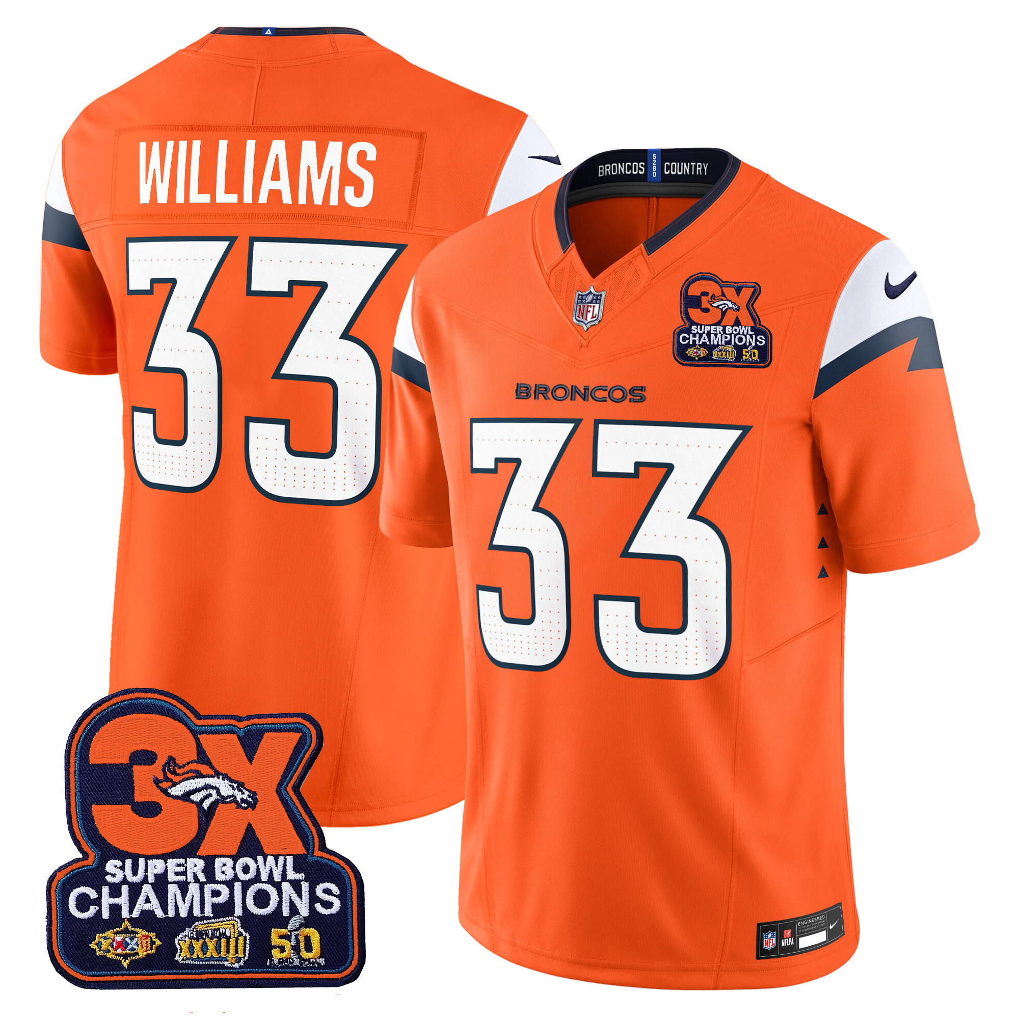 Men's Denver Broncos 3-Time Champions Patch Vapor Limited Jersey - All Stitched - Image 4