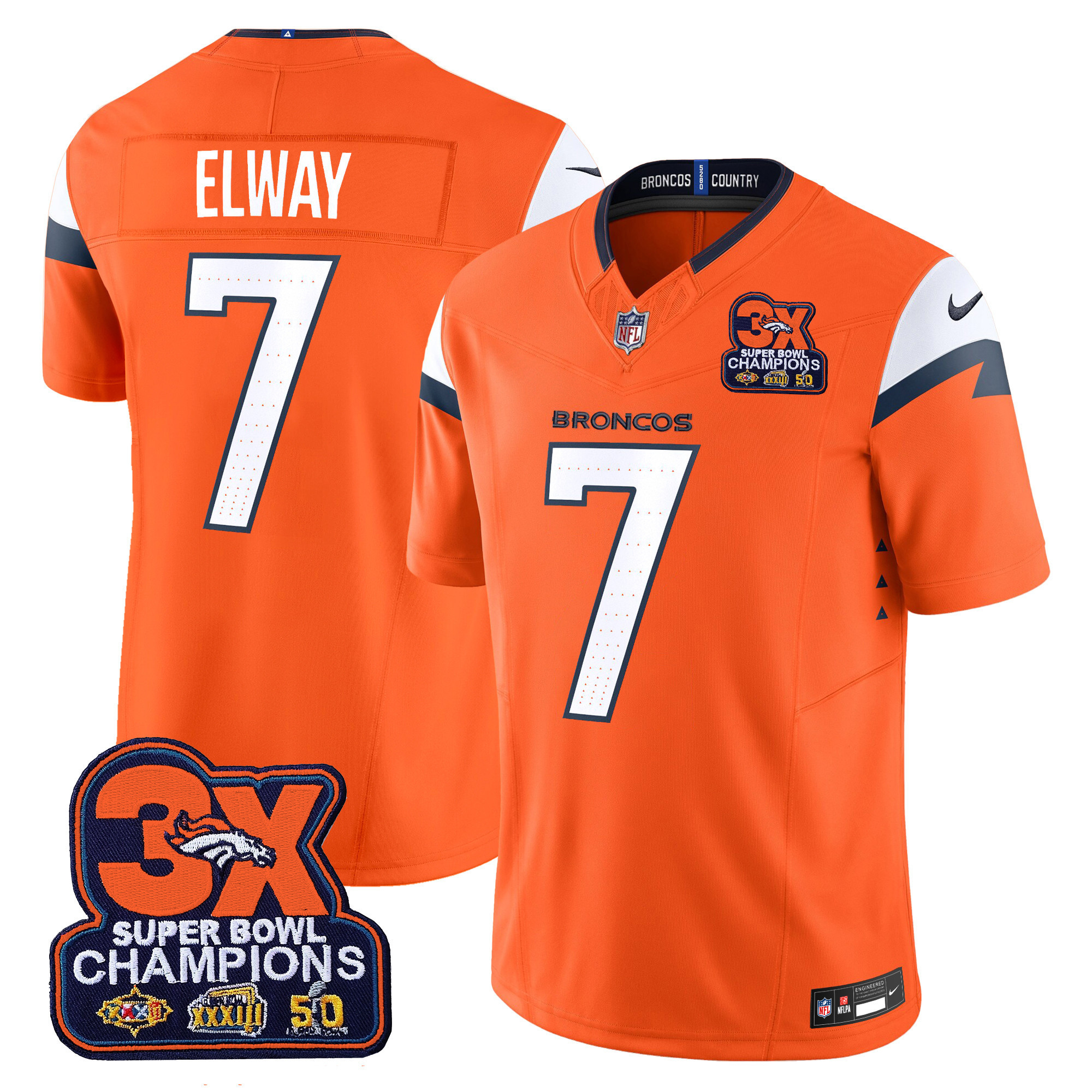 Men's Denver Broncos 3-Time Champions Patch Vapor Limited Jersey - All Stitched - Image 6