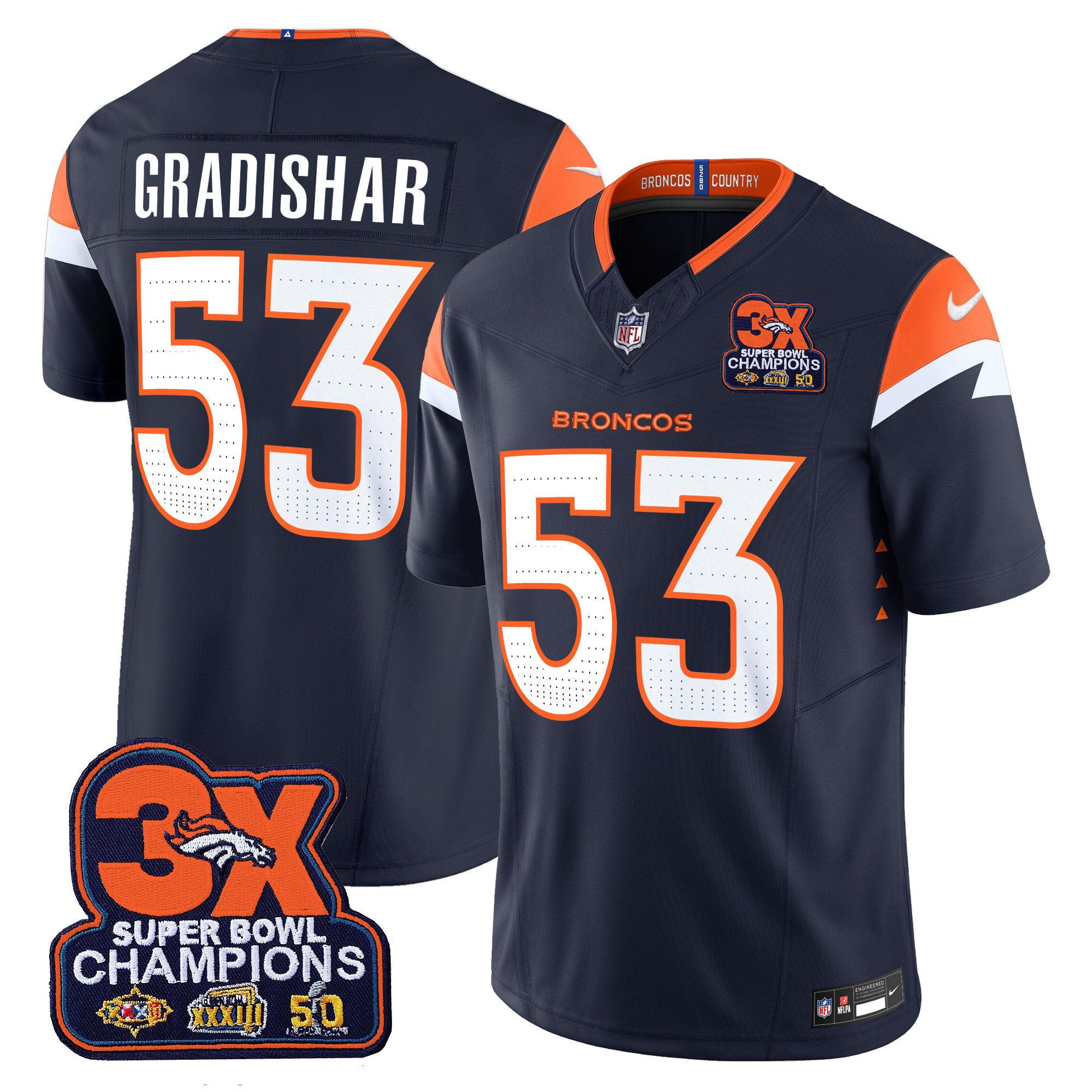 Men's Denver Broncos 3-Time Champions Patch Vapor Limited Jersey - All Stitched - Image 21