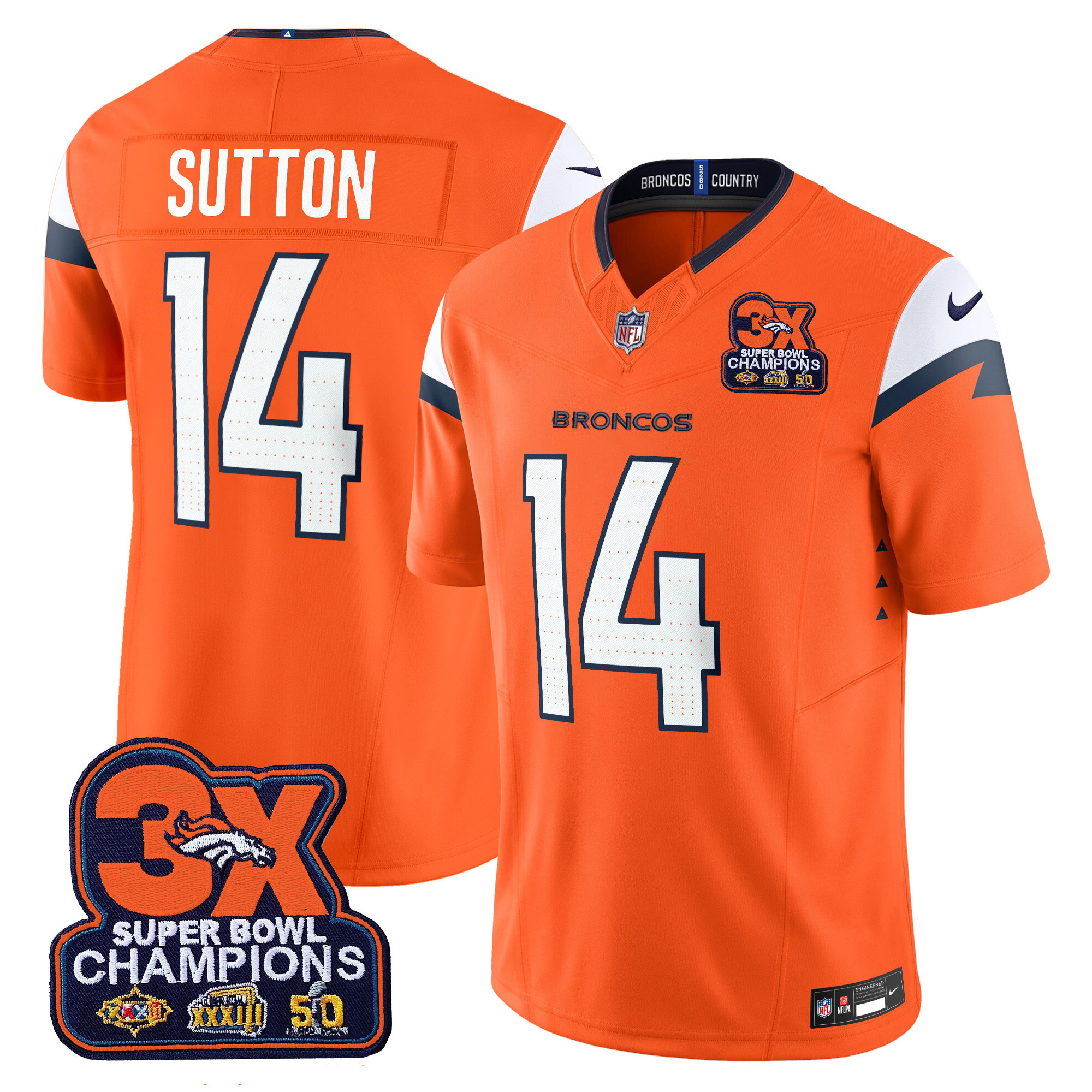 Men's Denver Broncos 3-Time Champions Patch Vapor Limited Jersey - All Stitched - Image 3