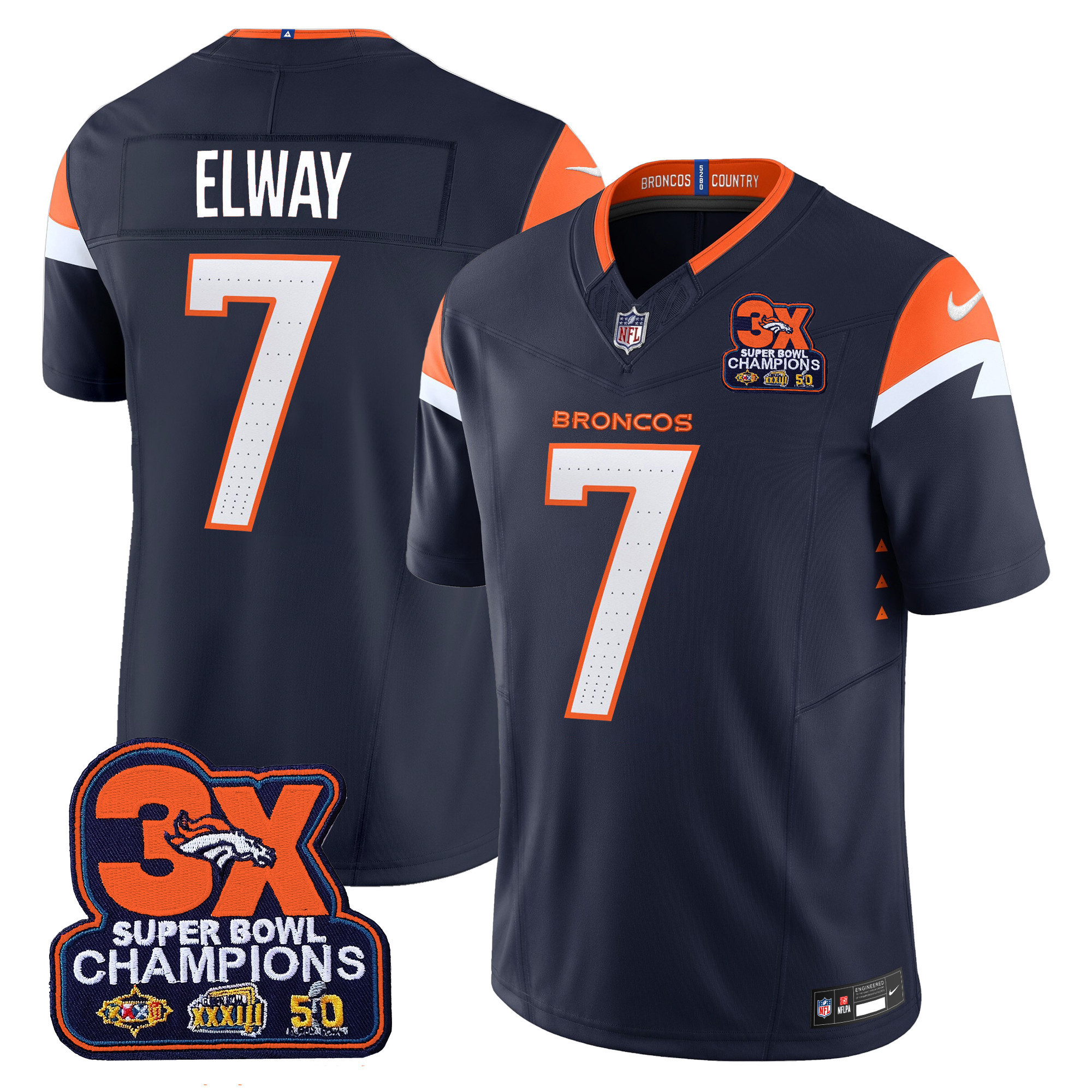 Men's Denver Broncos 3-Time Champions Patch Vapor Limited Jersey - All Stitched - Image 20