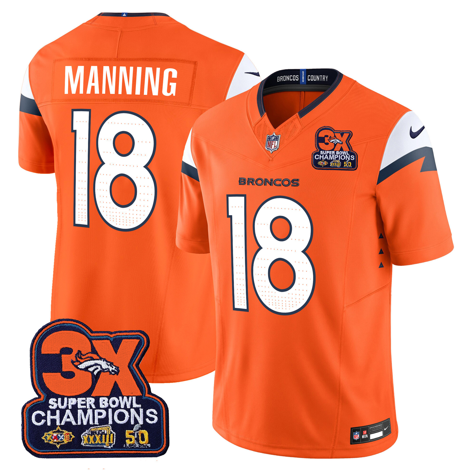 Men's Denver Broncos 3-Time Champions Patch Vapor Limited Jersey - All Stitched - Image 5