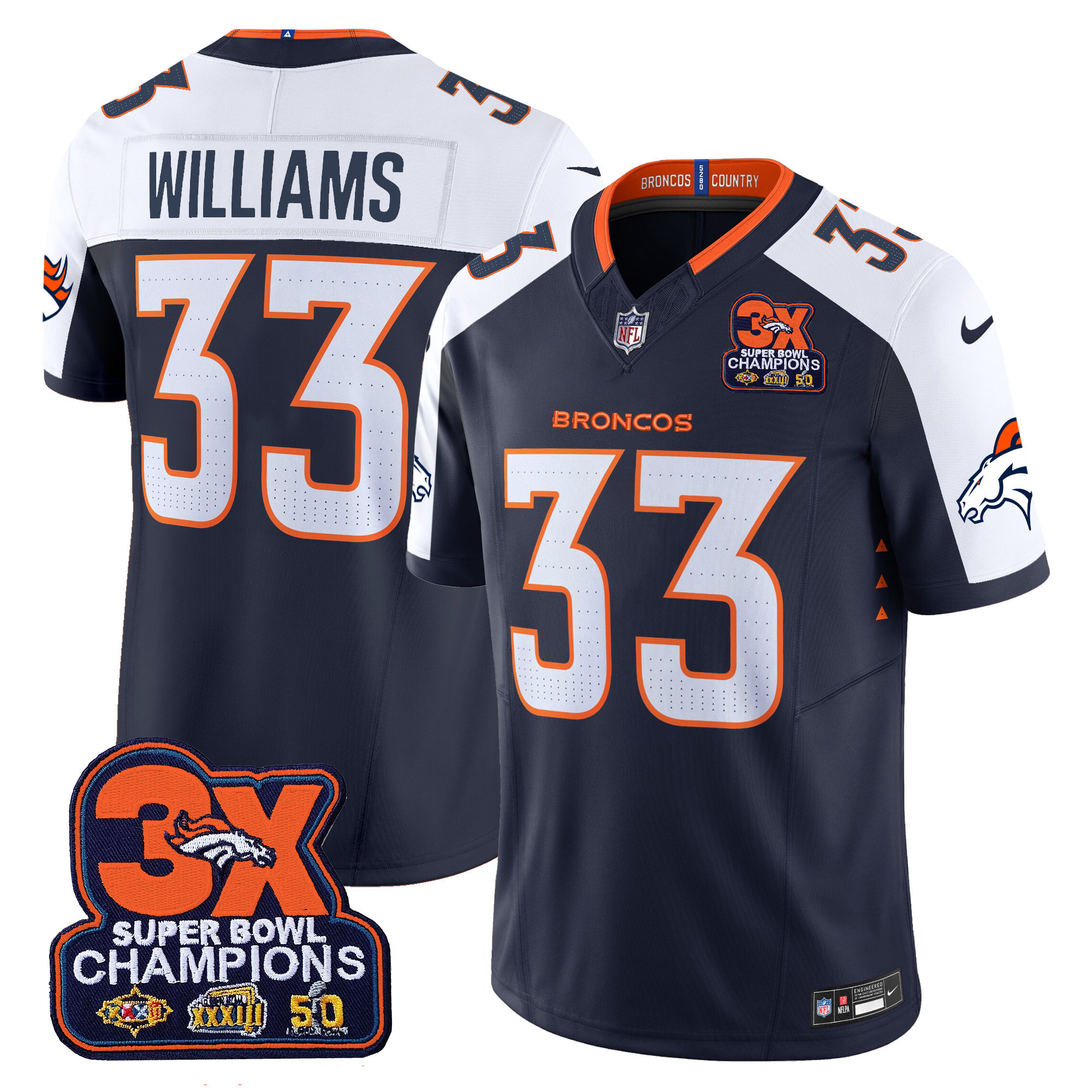 Men's Denver Broncos 3-Time Champions Patch Vapor Limited Jersey - All Stitched - Image 32