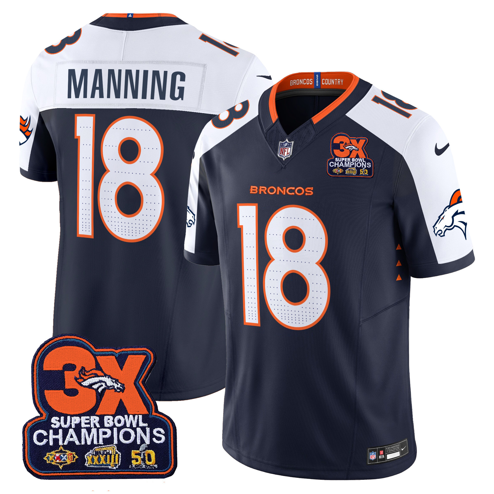 Men's Denver Broncos 3-Time Champions Patch Vapor Limited Jersey - All Stitched - Image 33