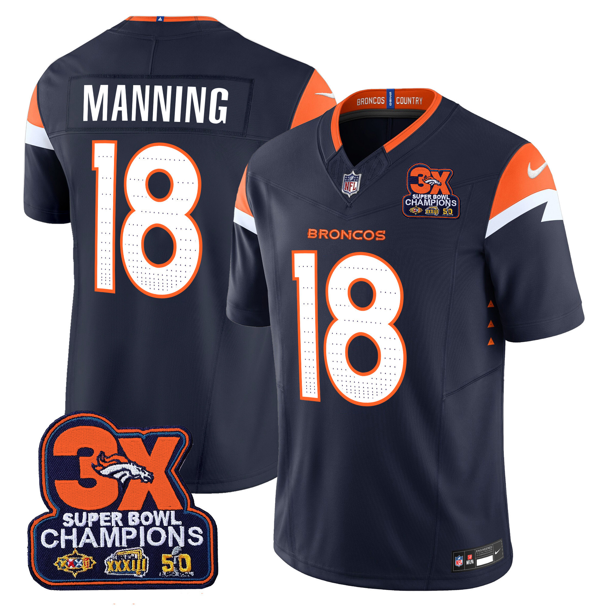 Men's Denver Broncos 3-Time Champions Patch Vapor Limited Jersey - All Stitched - Image 19