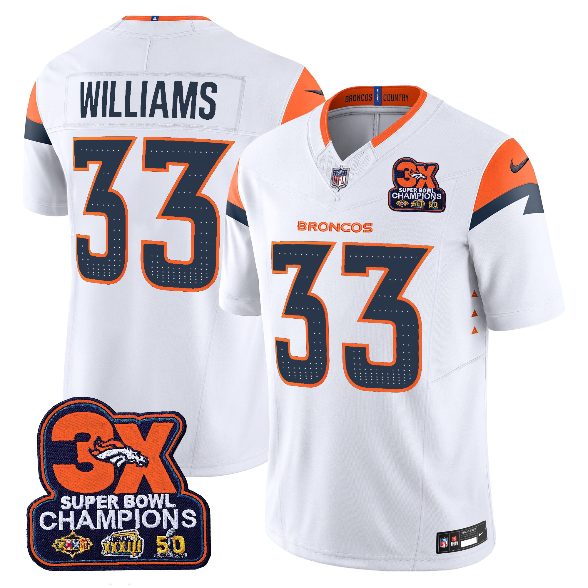 Men's Denver Broncos 3-Time Champions Patch Vapor Limited Jersey - All Stitched - Image 11