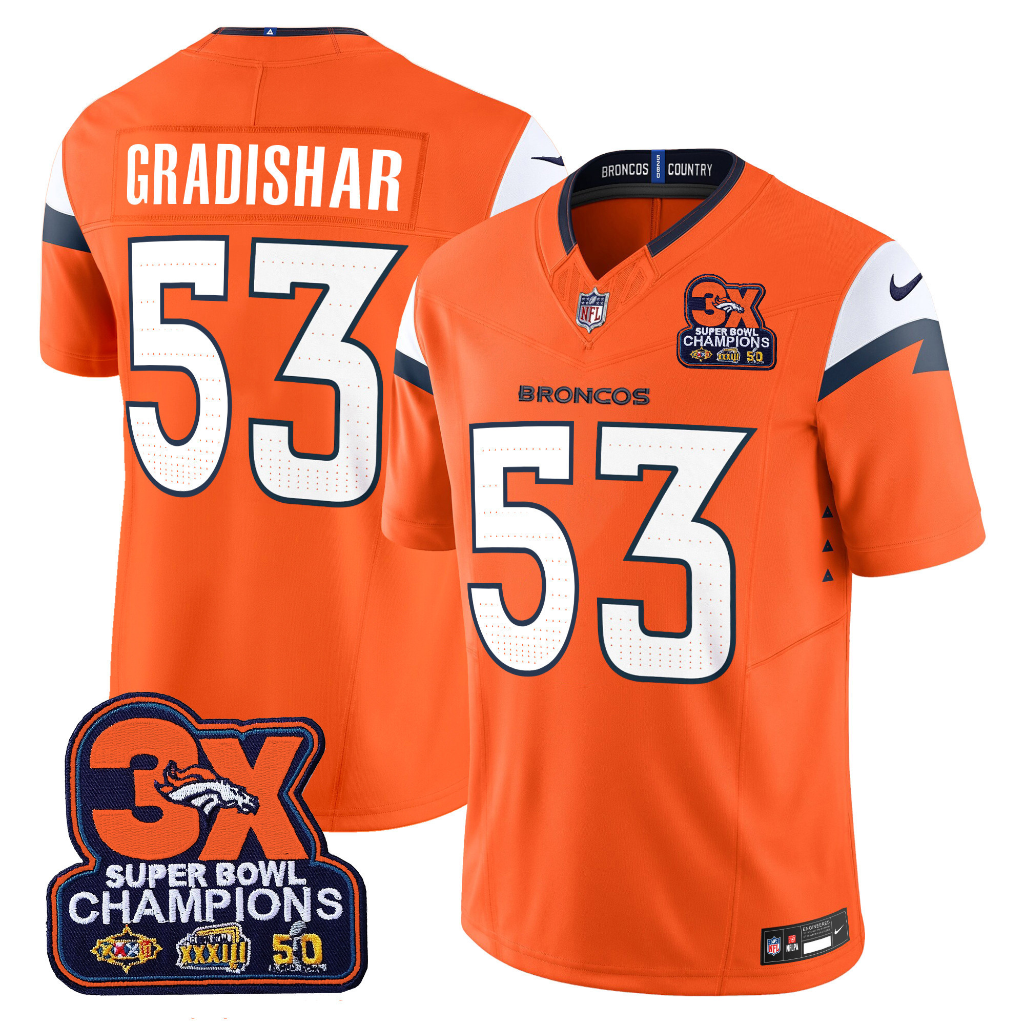 Men's Denver Broncos 3-Time Champions Patch Vapor Limited Jersey - All Stitched - Image 7