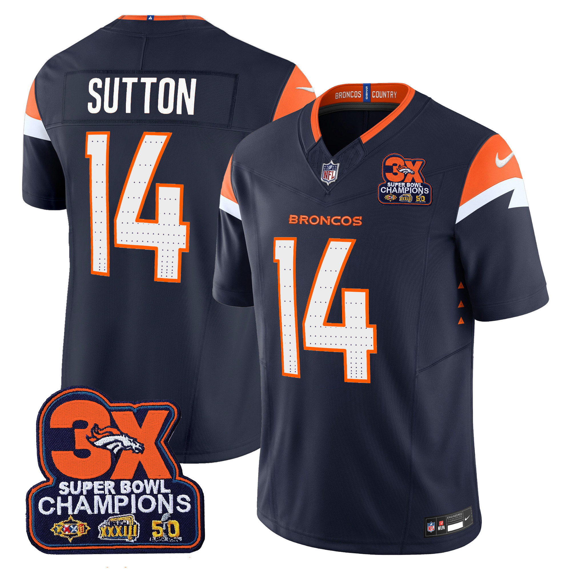 Men's Denver Broncos 3-Time Champions Patch Vapor Limited Jersey - All Stitched - Image 17