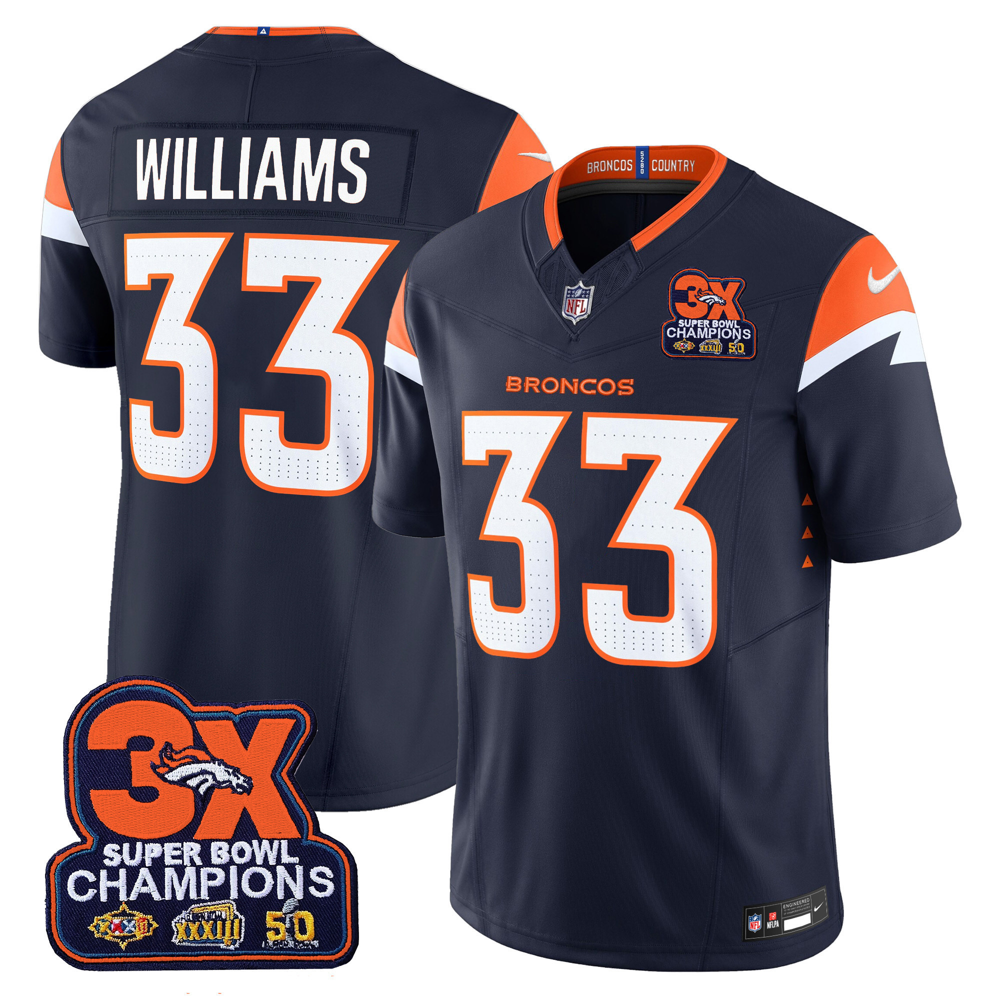 Men's Denver Broncos 3-Time Champions Patch Vapor Limited Jersey - All Stitched - Image 18