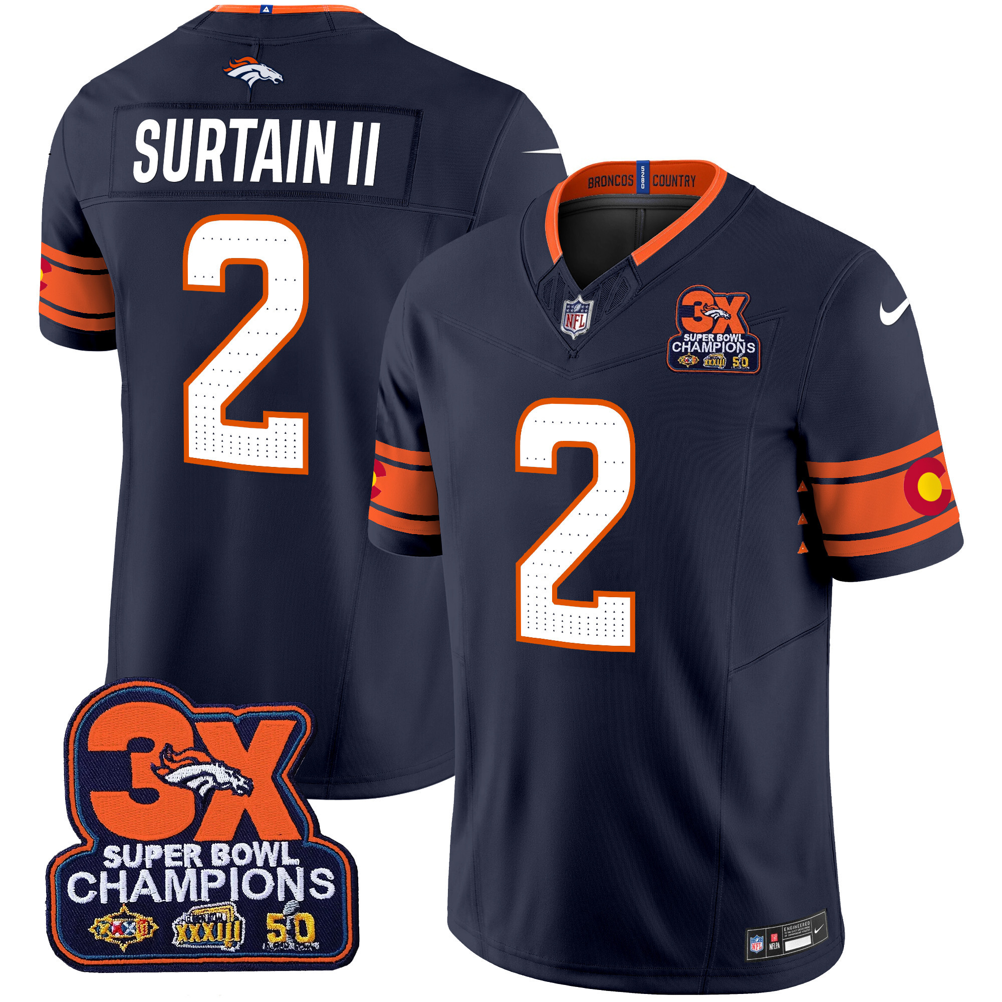 Men's Denver Broncos 3x Patch "Colorado Flag" Vapor Limited Jersey - All Stitched - Image 16