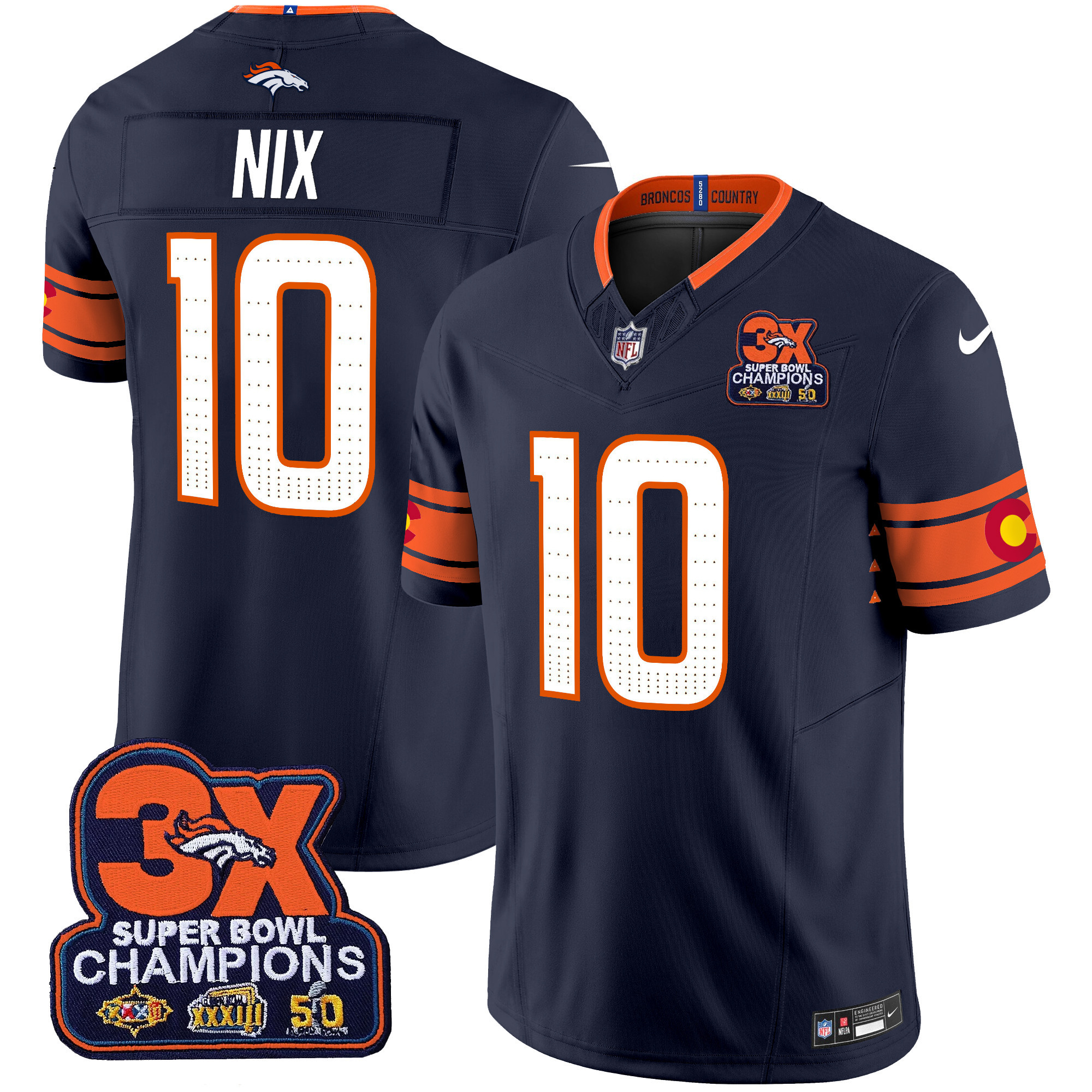 Men's Denver Broncos 3x Patch "Colorado Flag" Vapor Limited Jersey - All Stitched - Image 15