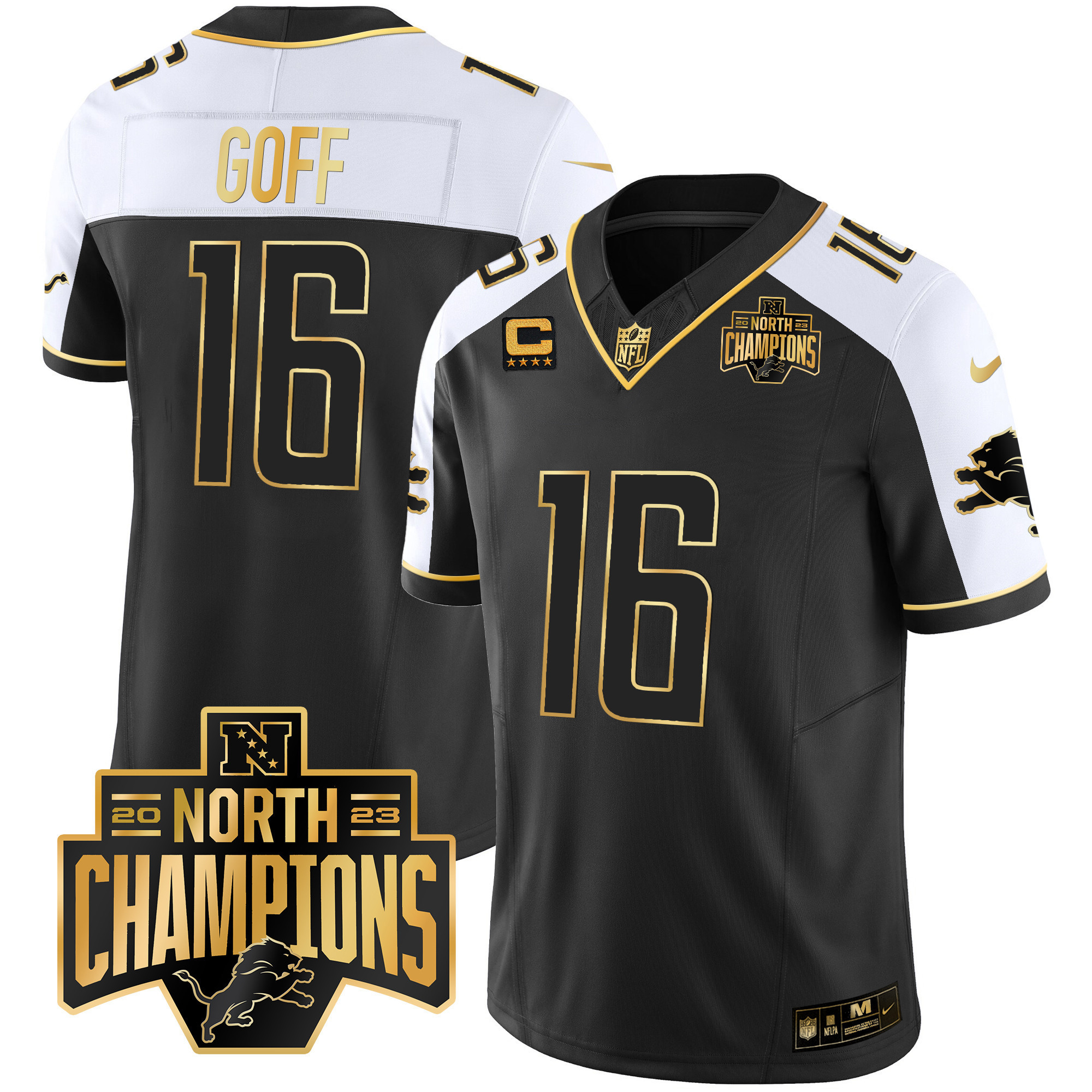 Men's Detroit Lions 2023 NFC North Division Champions Patch Vapor Gold Jersey - All Stitched - Image 2