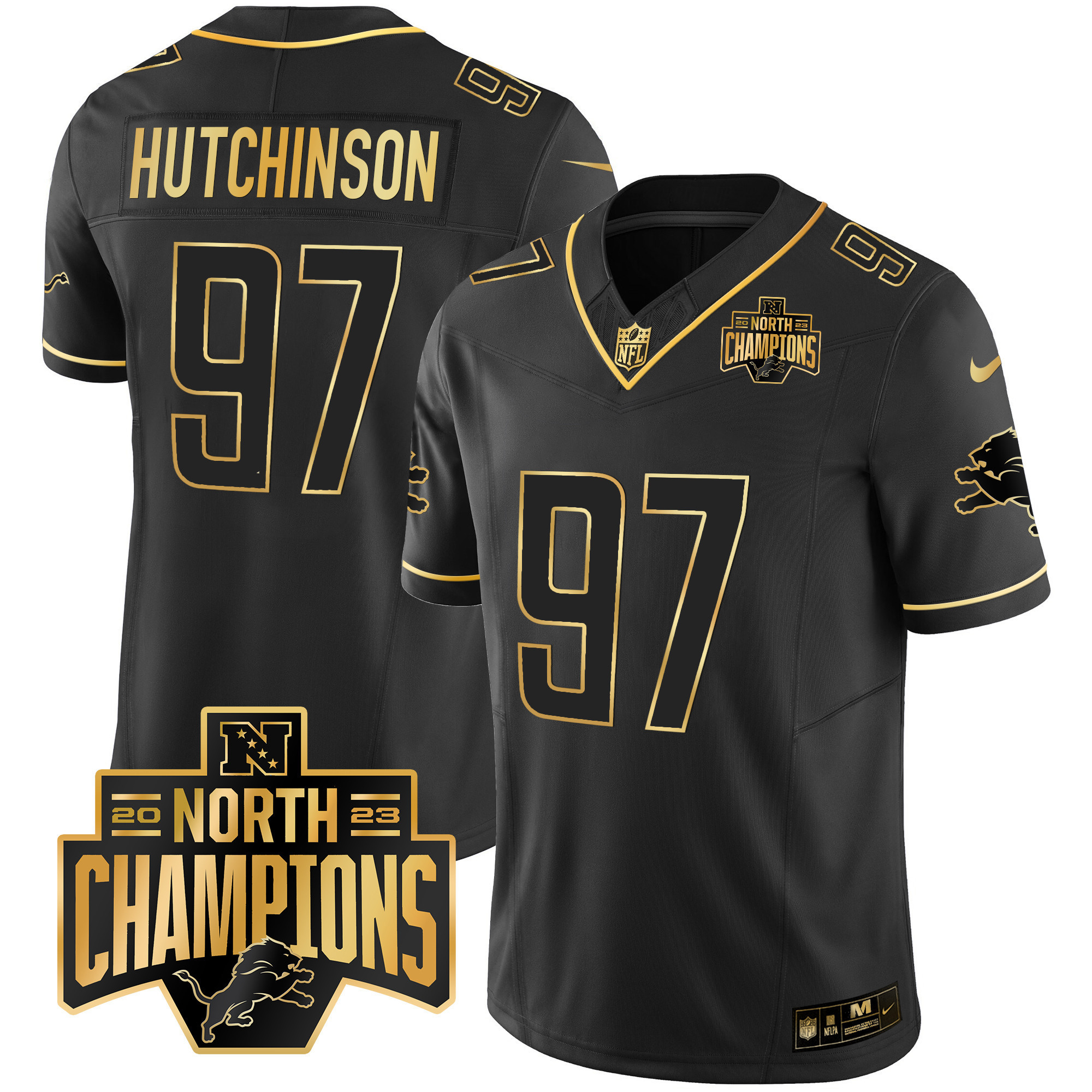Men's Detroit Lions 2023 NFC North Division Champions Patch Vapor Gold Jersey - All Stitched - Image 13