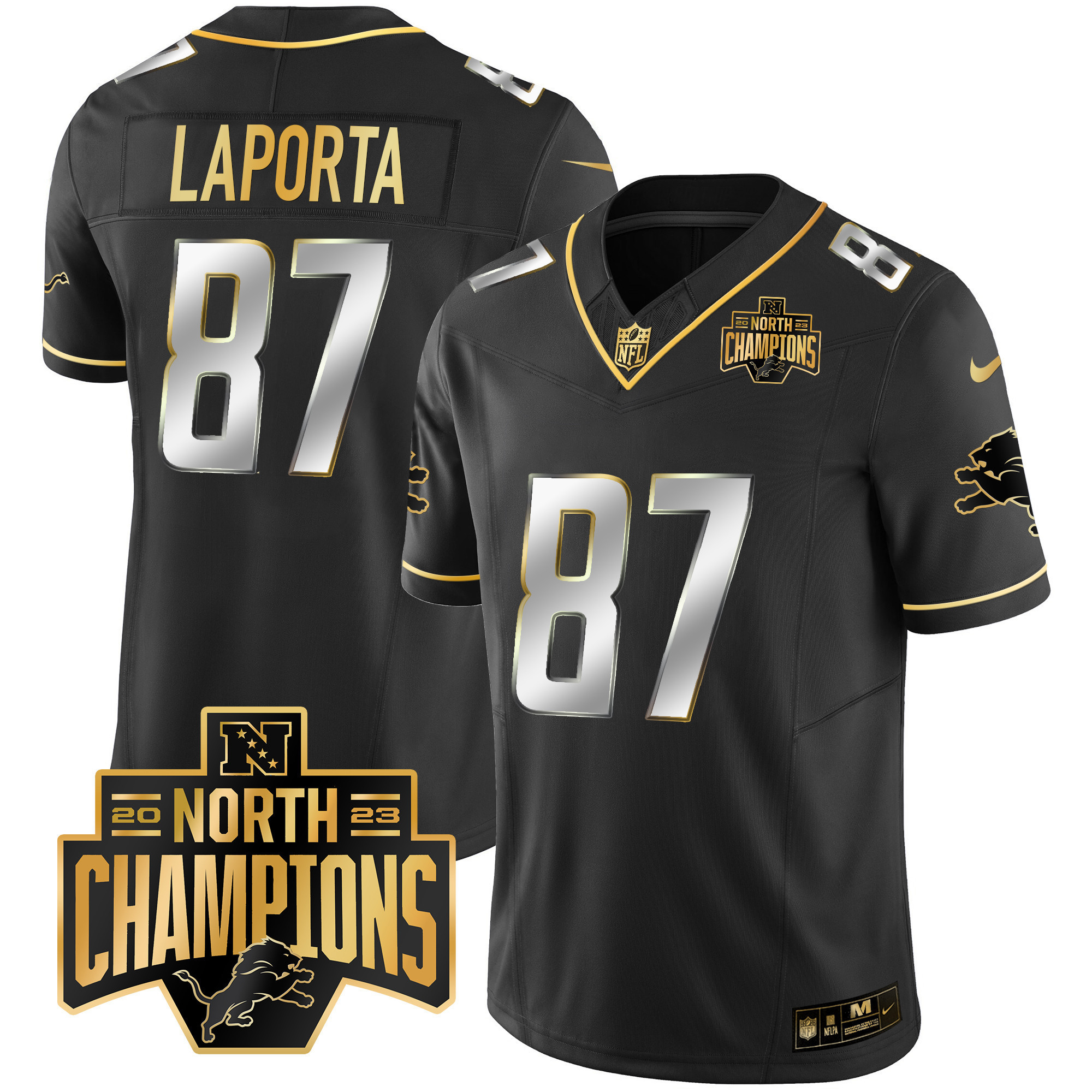 Men's Detroit Lions 2023 NFC North Division Champions Patch Vapor Gold Jersey - All Stitched - Image 12