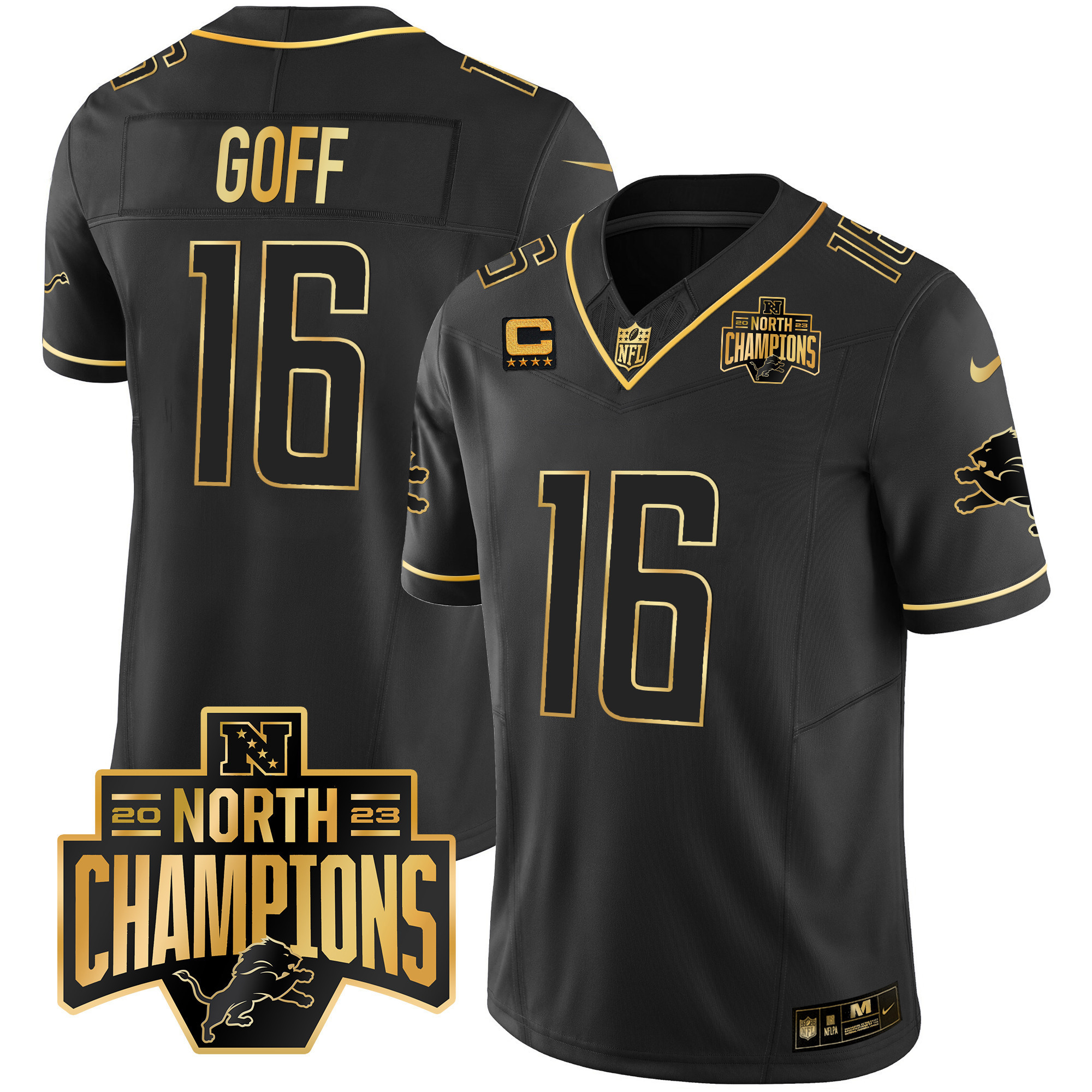 Men's Detroit Lions 2023 NFC North Division Champions Patch Vapor Gold Jersey - All Stitched - Image 14
