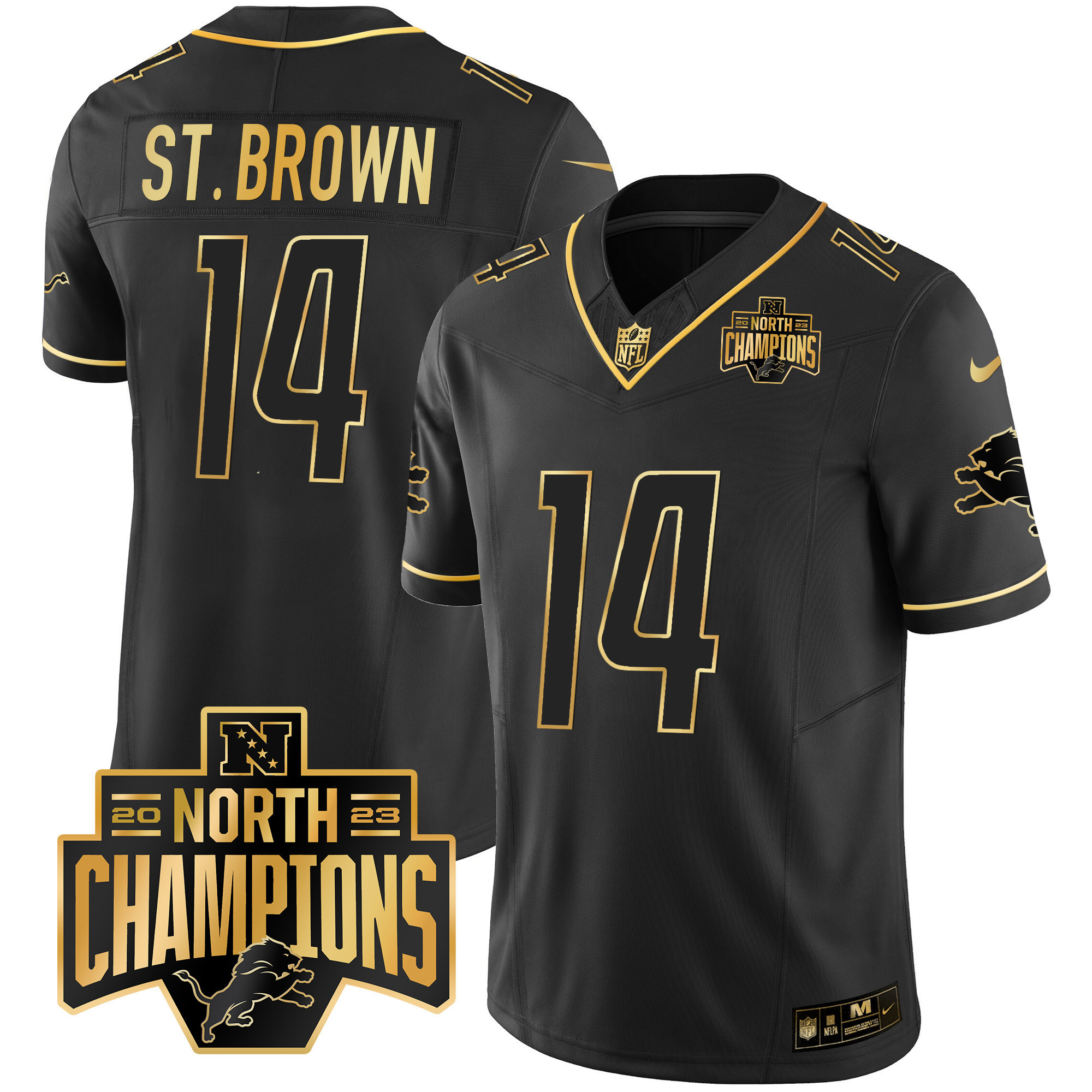 Men's Detroit Lions 2023 NFC North Division Champions Patch Vapor Gold Jersey - All Stitched - Image 15