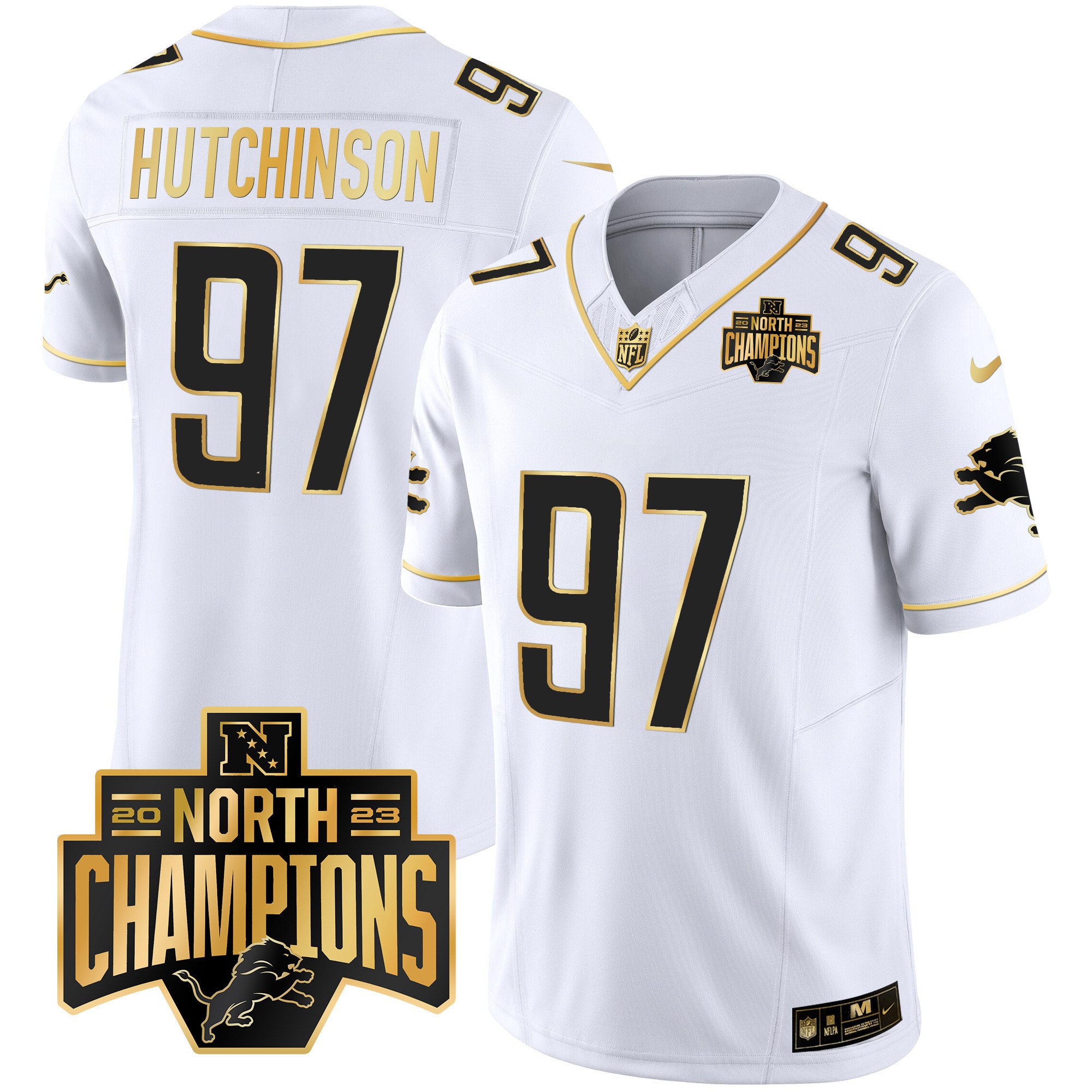 Men's Detroit Lions 2023 NFC North Division Champions Patch Vapor Gold Jersey - All Stitched - Image 19
