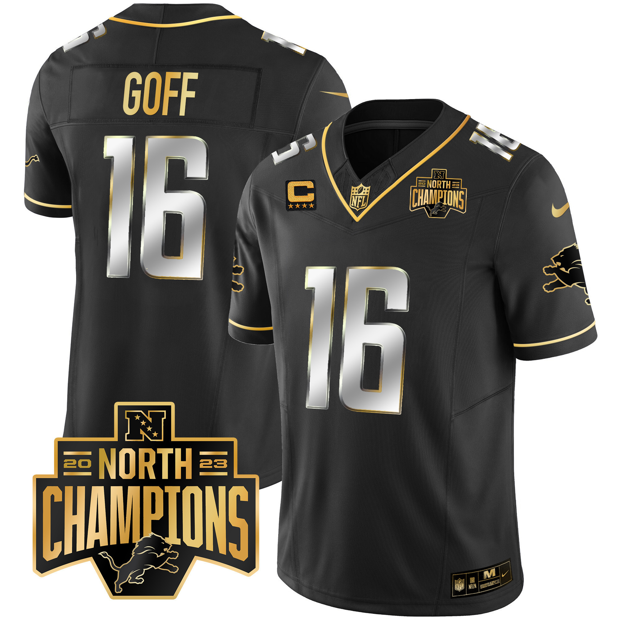 Men's Detroit Lions 2023 NFC North Division Champions Patch Vapor Gold Jersey - All Stitched - Image 8