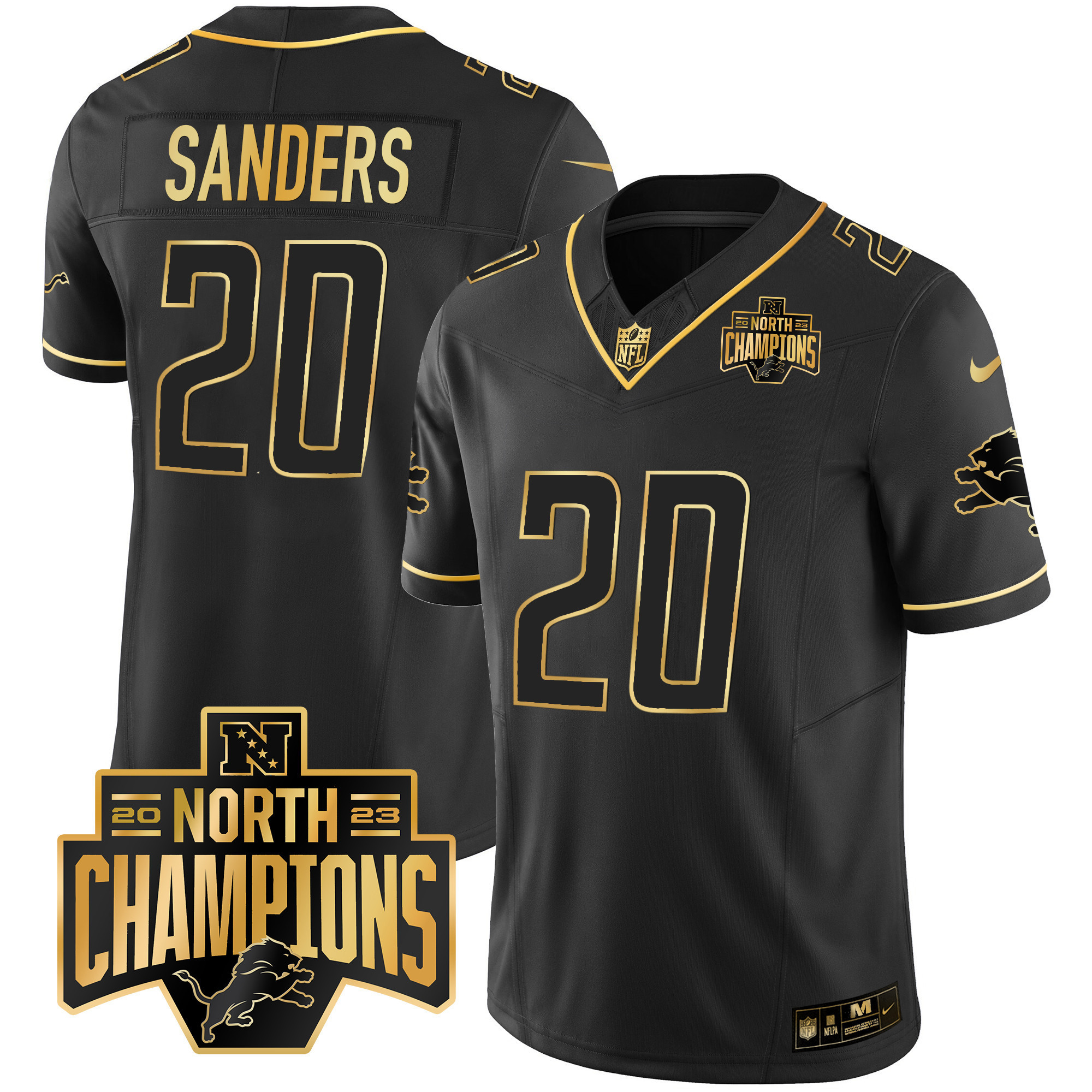 Men's Detroit Lions 2023 NFC North Division Champions Patch Vapor Gold Jersey - All Stitched - Image 17