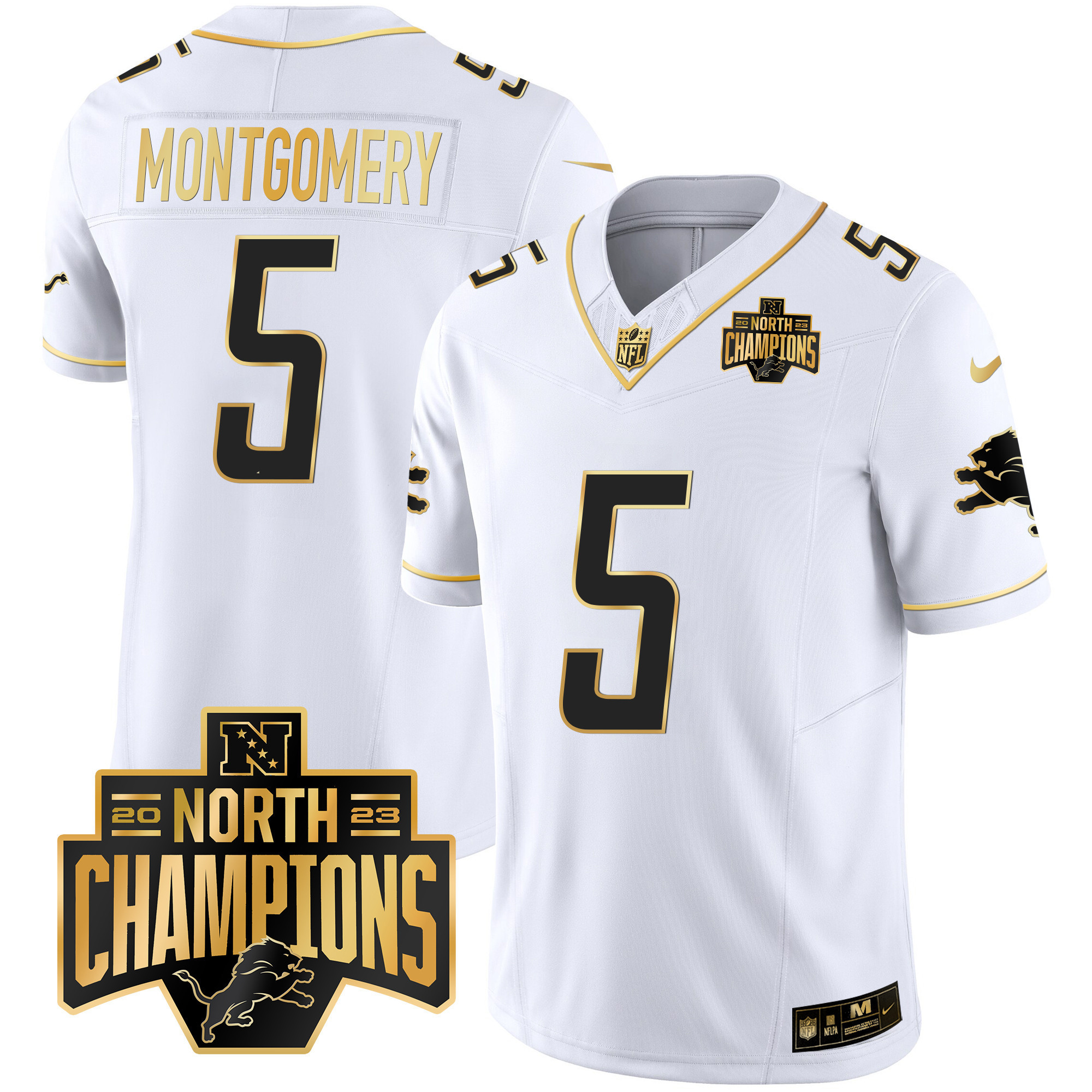 Men's Detroit Lions 2023 NFC North Division Champions Patch Vapor Gold Jersey - All Stitched - Image 22