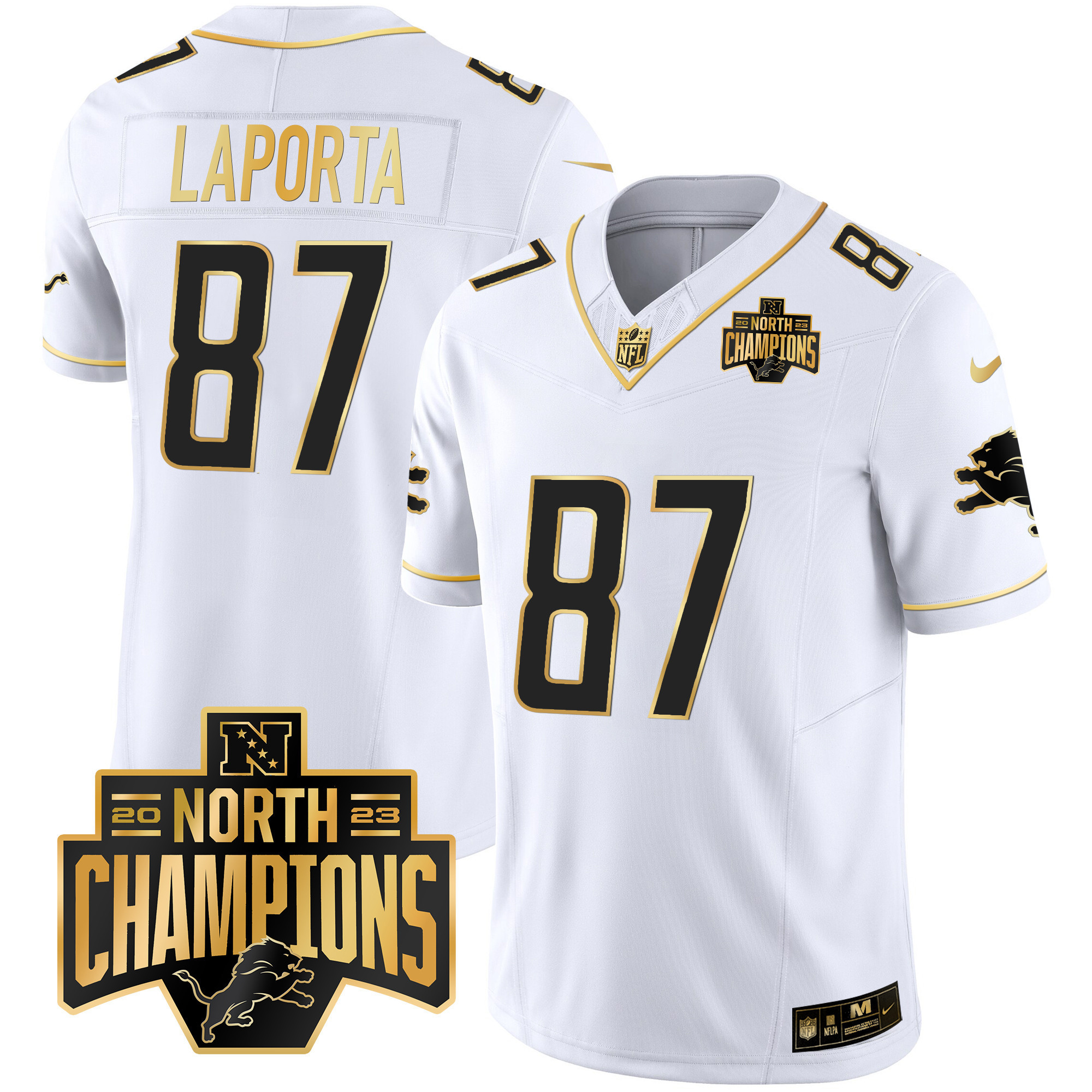 Men's Detroit Lions 2023 NFC North Division Champions Patch Vapor Gold Jersey - All Stitched - Image 24