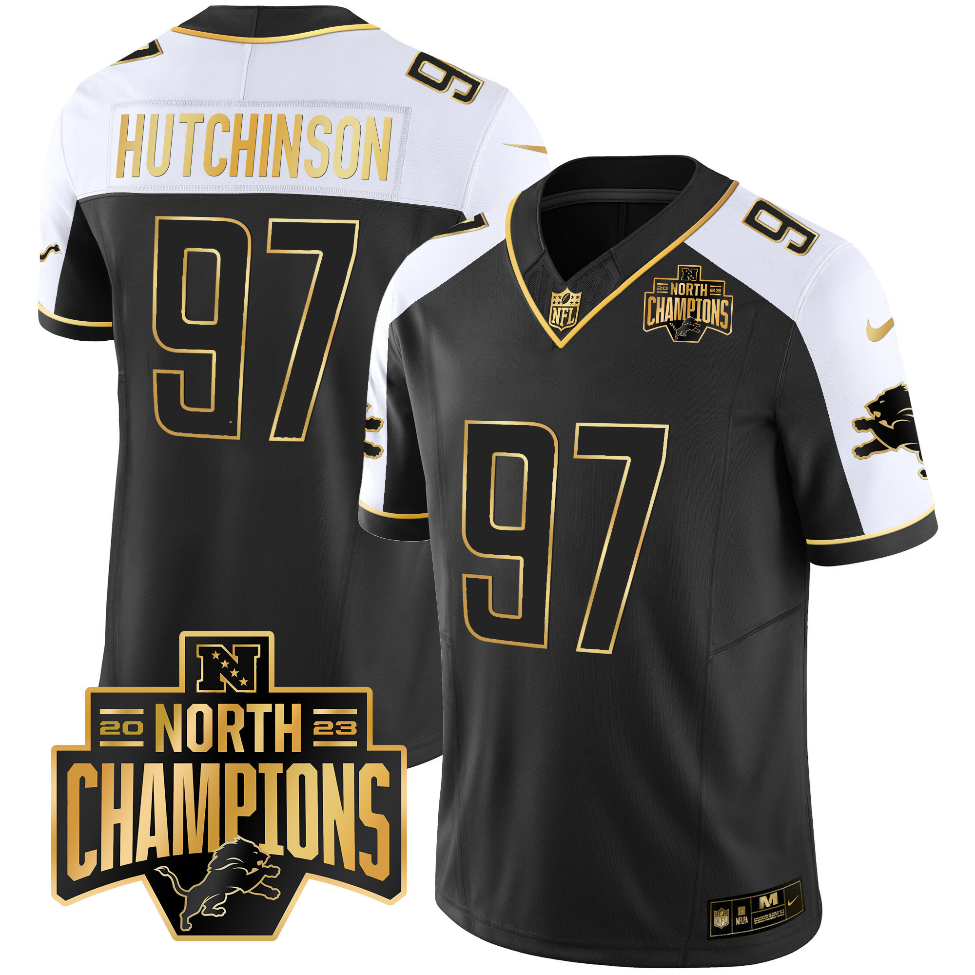 Men's Detroit Lions 2023 NFC North Division Champions Patch Vapor Gold Jersey - All Stitched
