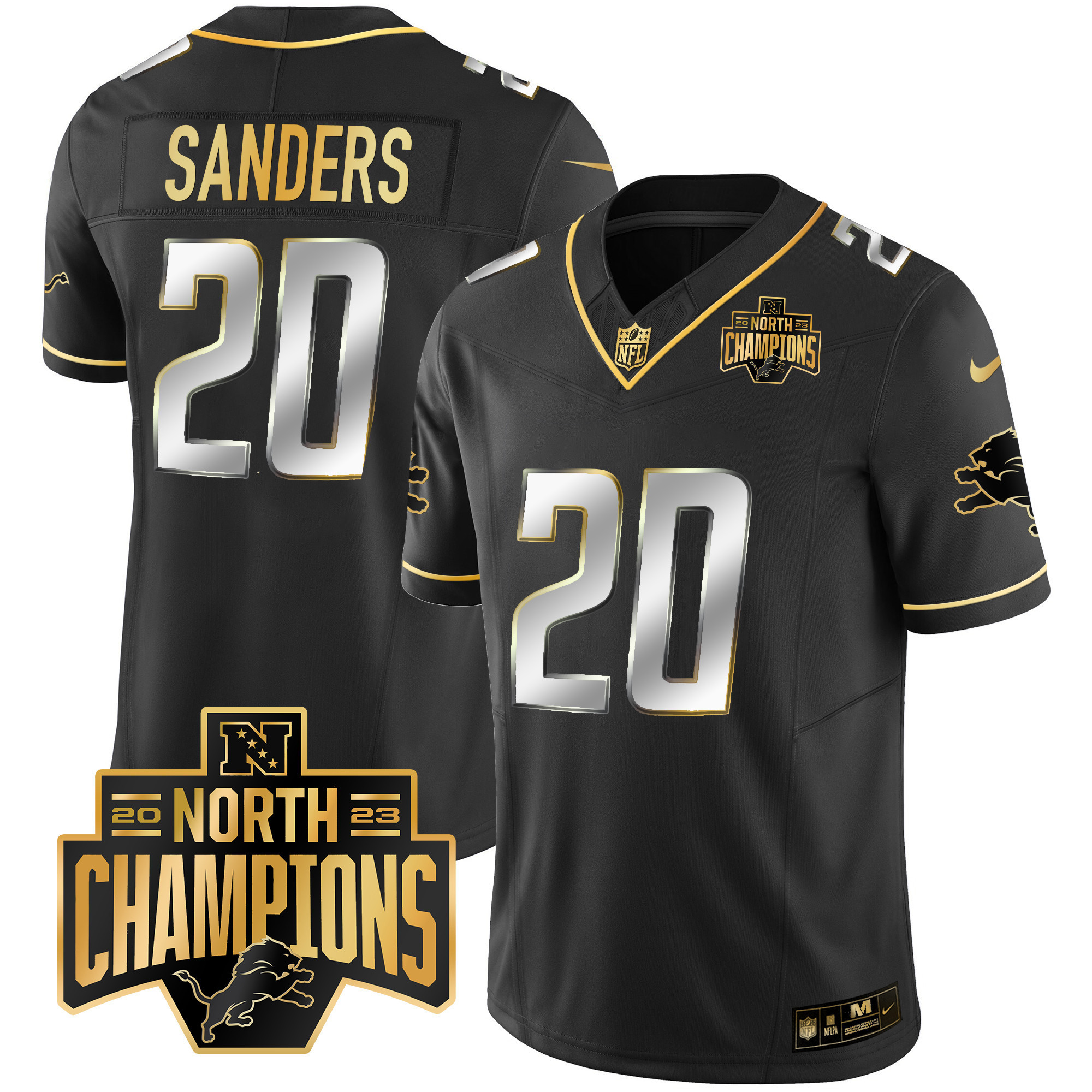 Men's Detroit Lions 2023 NFC North Division Champions Patch Vapor Gold Jersey - All Stitched - Image 11