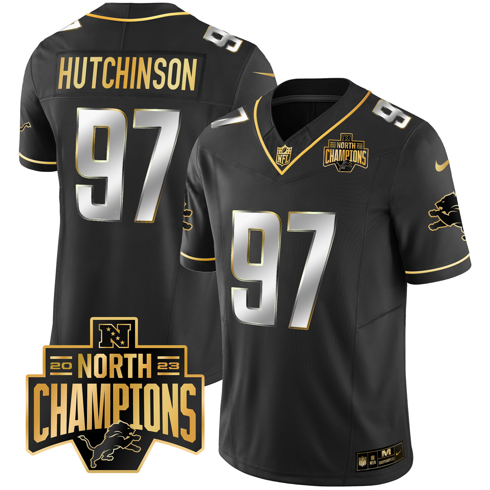 Men's Detroit Lions 2023 NFC North Division Champions Patch Vapor Gold Jersey - All Stitched - Image 7