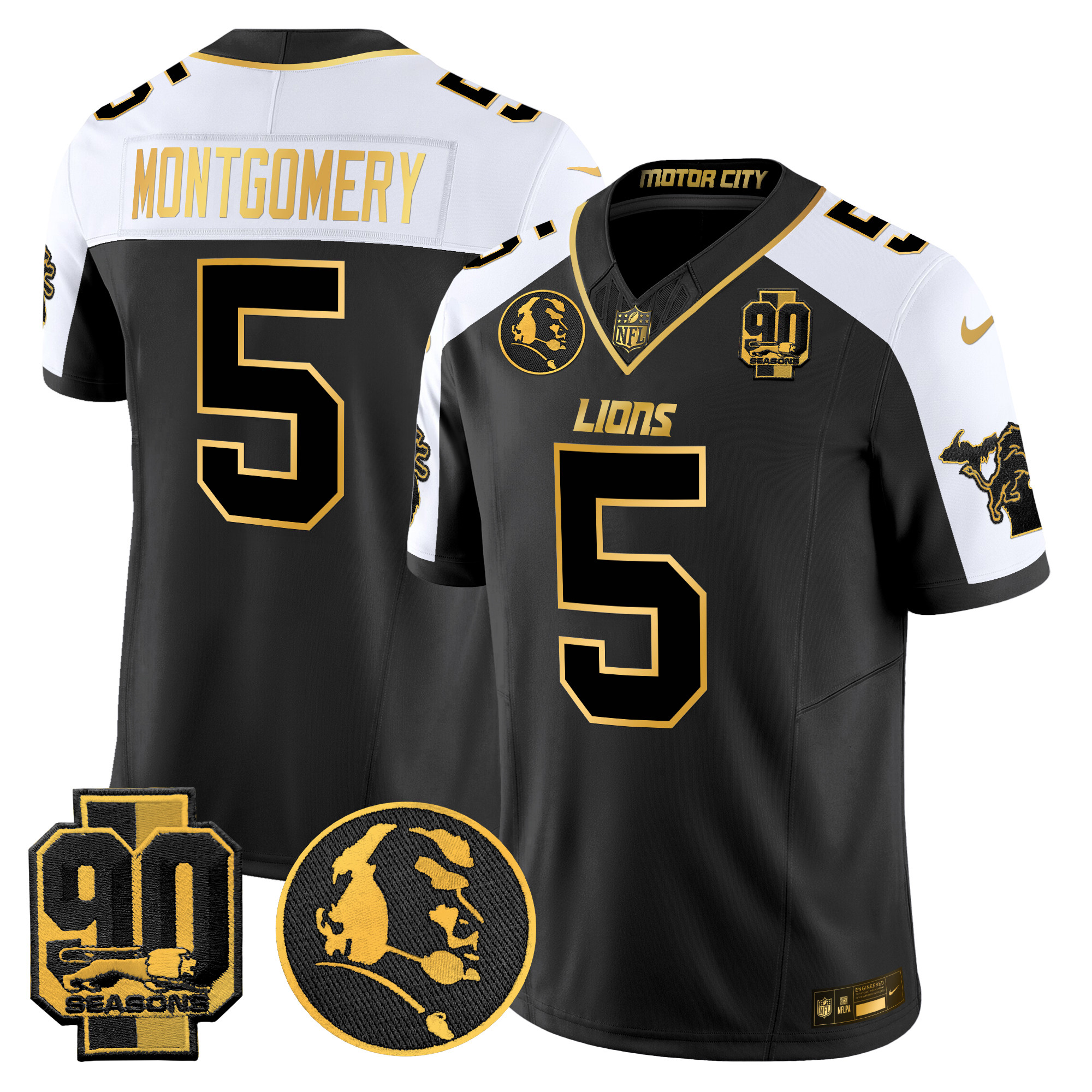 Men's Detroit Lions 2024 90th & John Madden Patch Gold Vapor Limited Jersey - All Stitched - Image 4