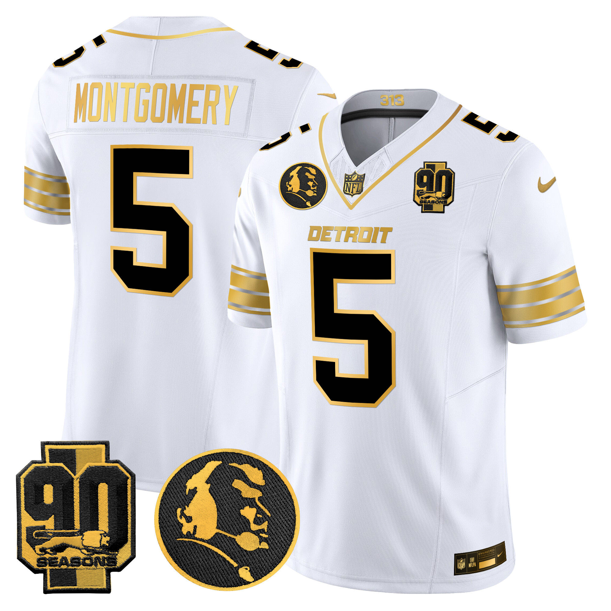 Men's Detroit Lions 2024 90th & John Madden Patch Gold Vapor Limited Jersey - All Stitched - Image 12