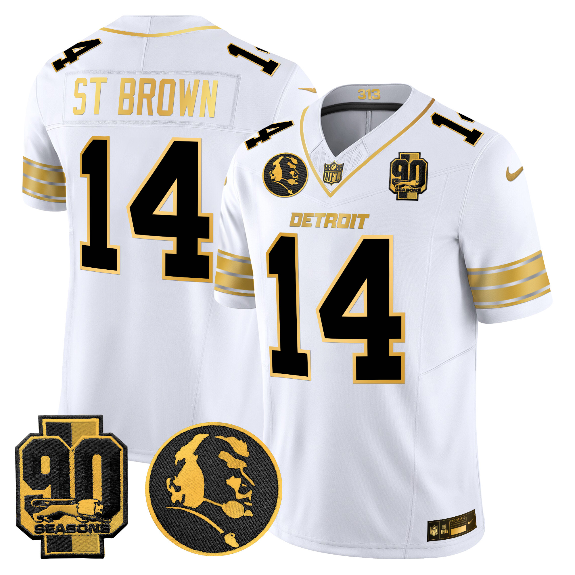 Men's Detroit Lions 2024 90th & John Madden Patch Gold Vapor Limited Jersey - All Stitched - Image 11