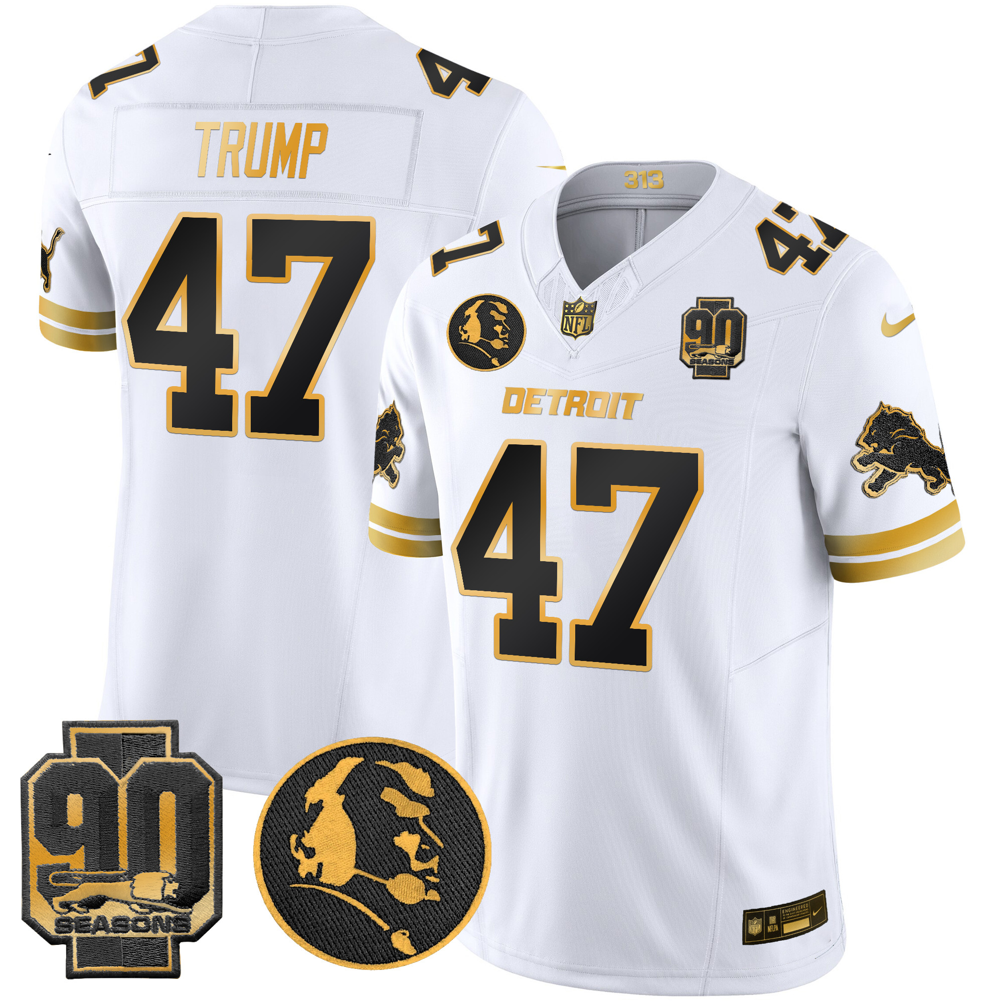 Men's Detroit Lions 2024 90th & John Madden Patch Gold Vapor Limited Jersey V2 - All Stitched - Image 16