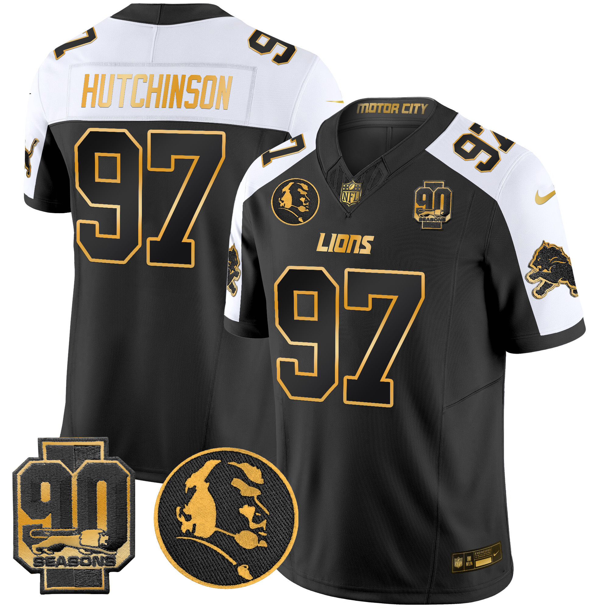 Men's Detroit Lions 2024 90th & John Madden Patch Gold Vapor Limited Jersey V2 - All Stitched - Image 2