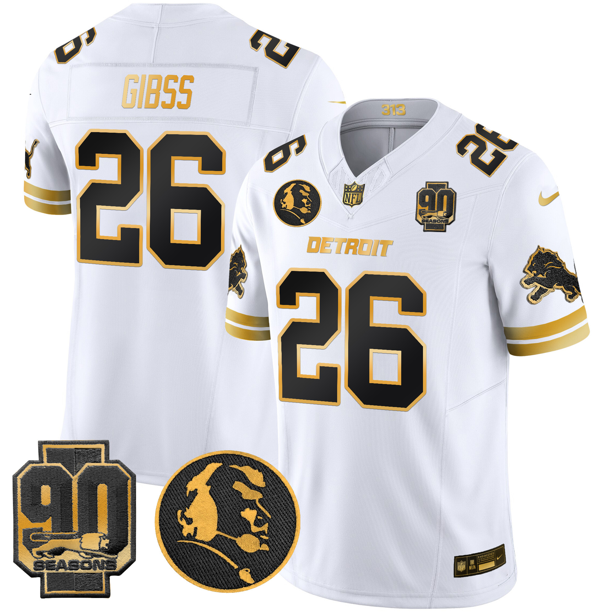 Men's Detroit Lions 2024 90th & John Madden Patch Gold Vapor Limited Jersey V2 - All Stitched - Image 15