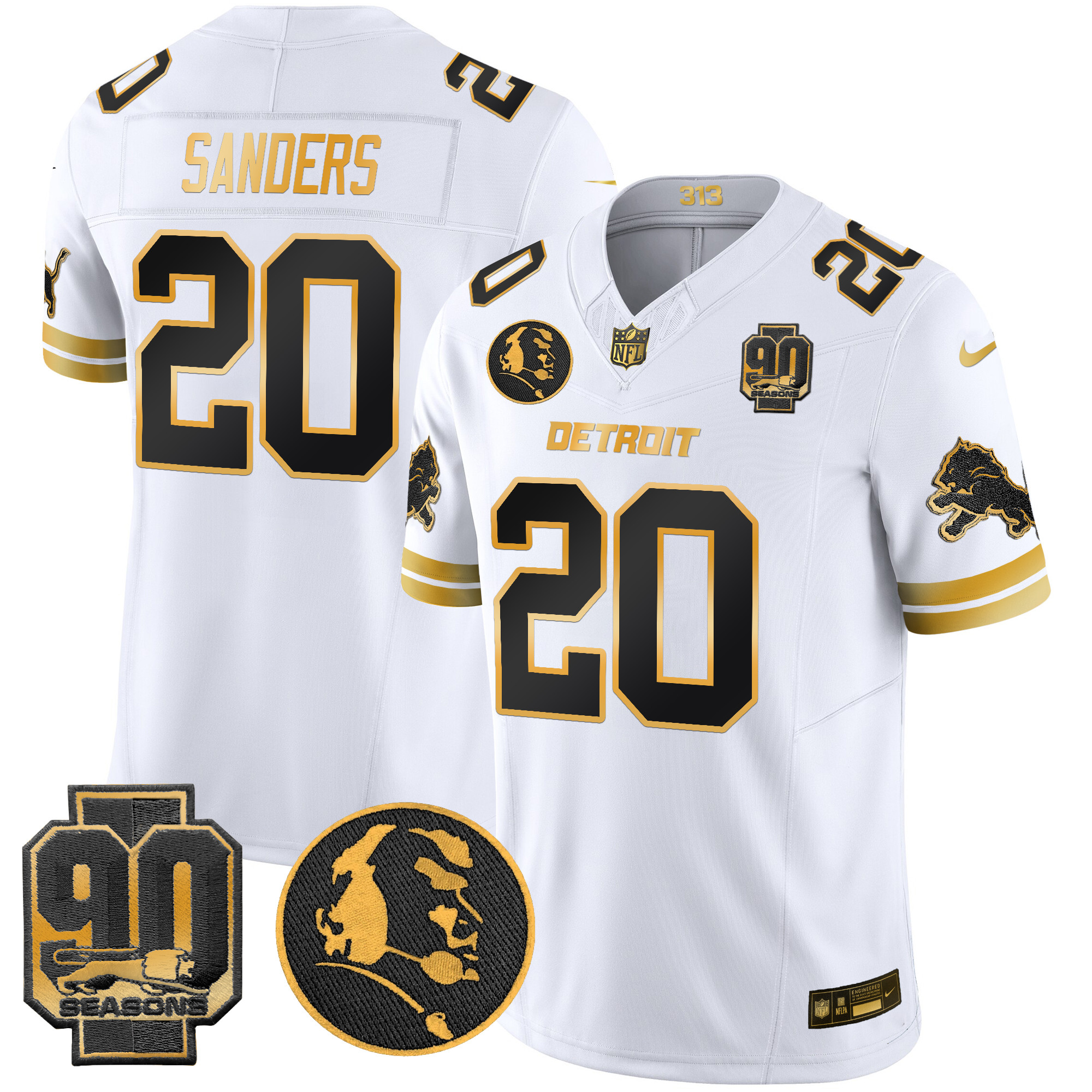 Men's Detroit Lions 2024 90th & John Madden Patch Gold Vapor Limited Jersey V2 - All Stitched - Image 13